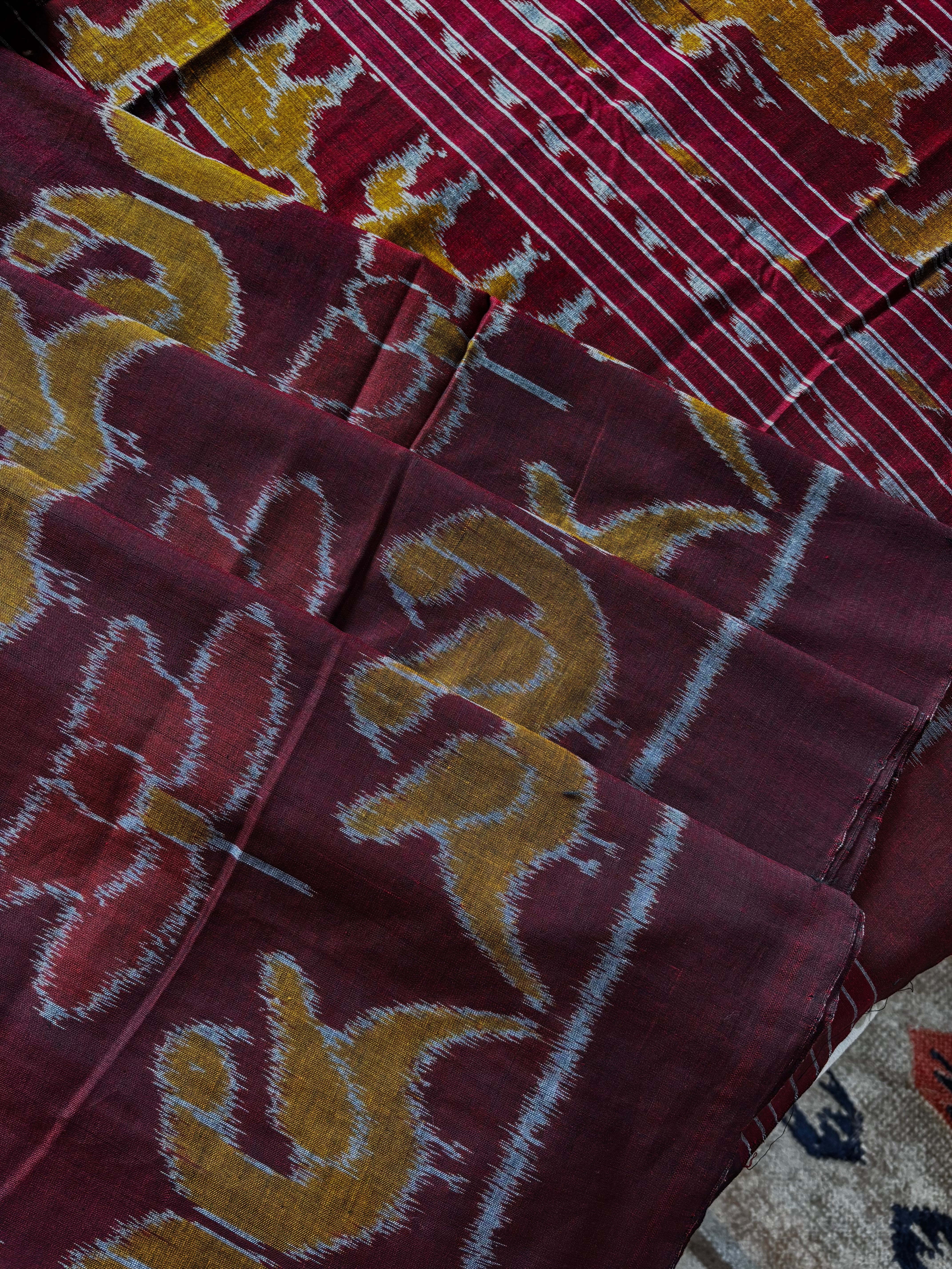 Handwoven Dark Brownish Maroon Colour Lotus Parrot Odisha Cotton Ikkat Saree