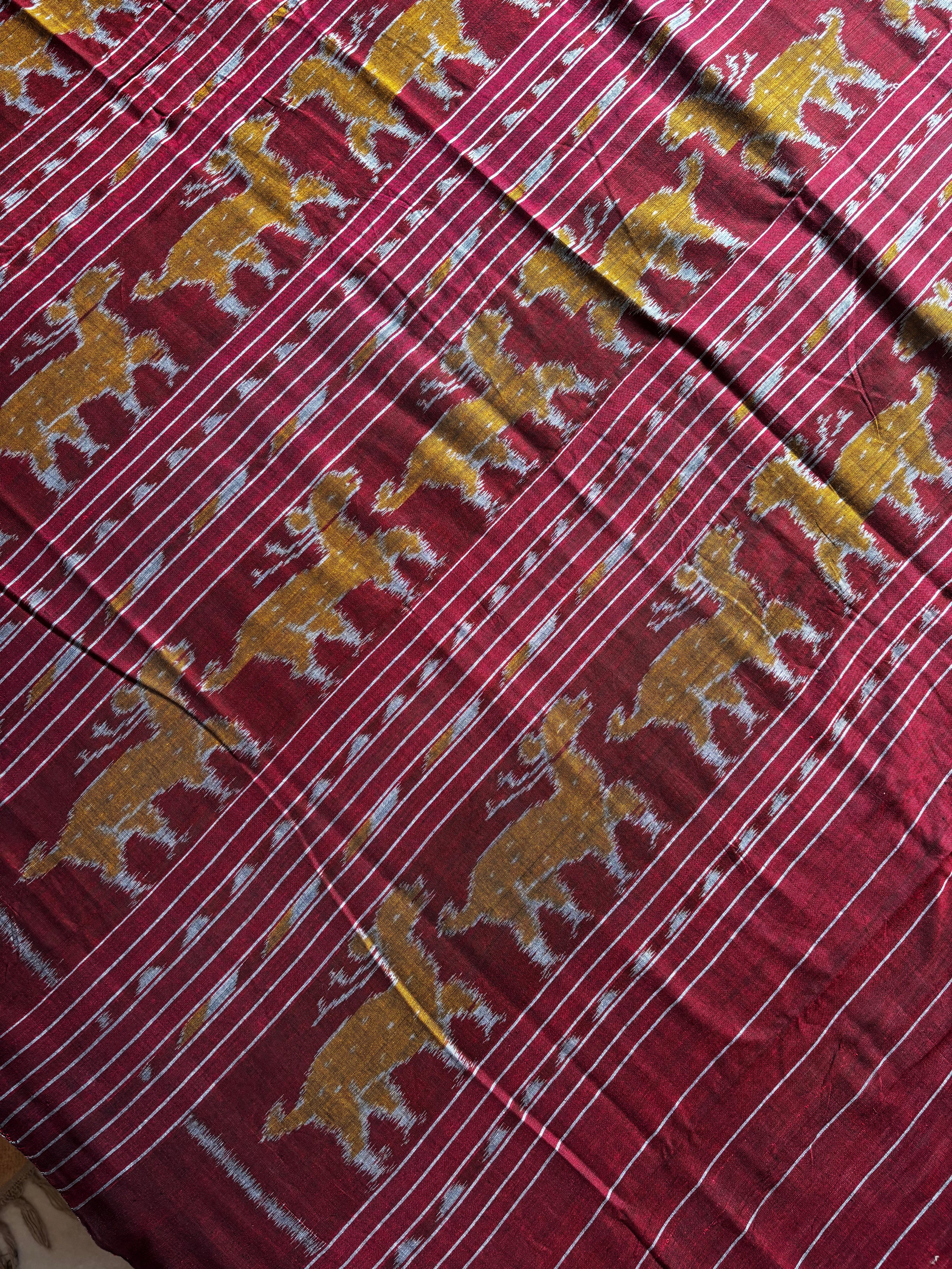 Handwoven Dark Brownish Maroon Colour Lotus Parrot Odisha Cotton Ikkat Saree