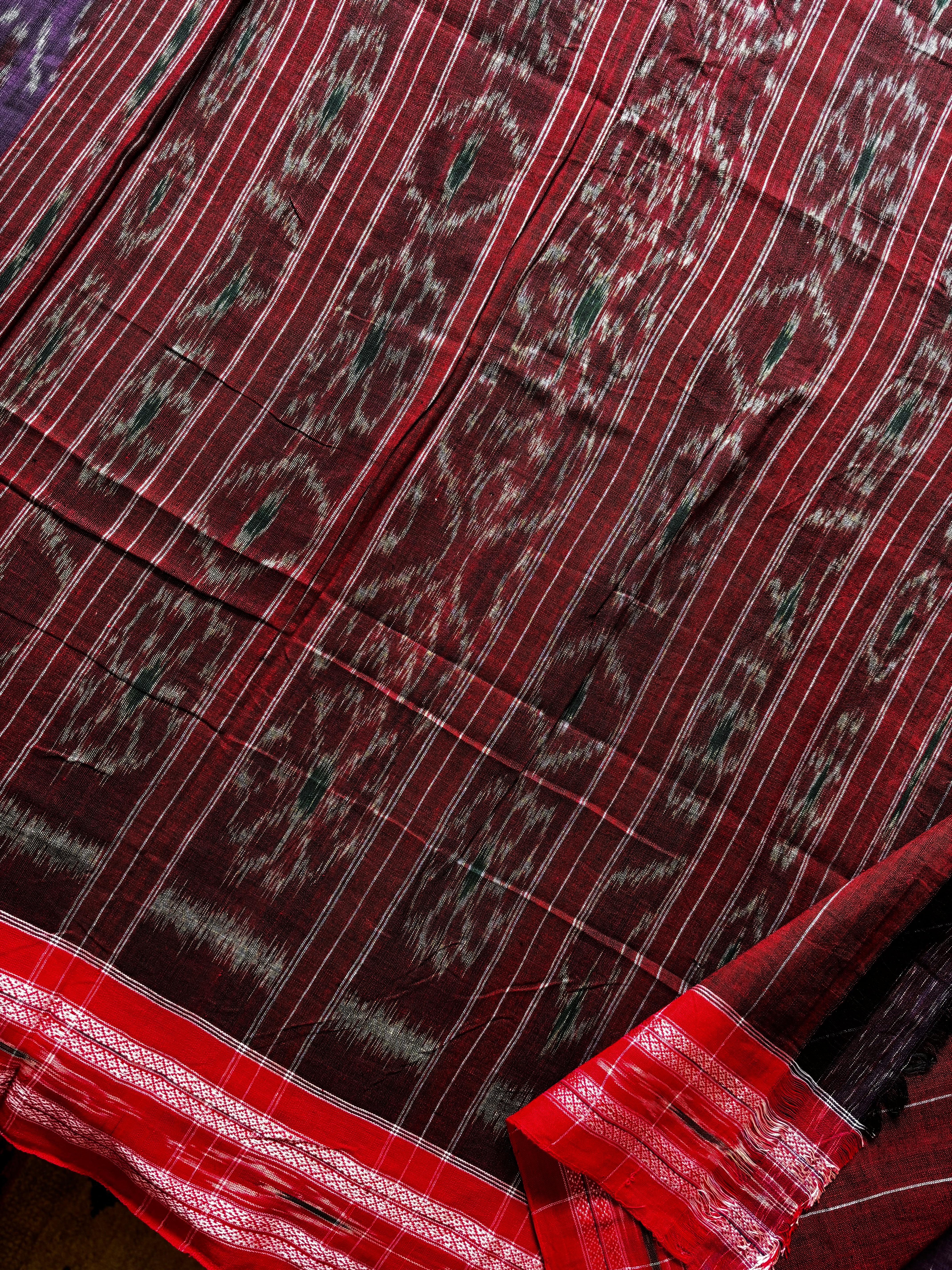 Handwoven Purple Red Colour Odisha Cotton Ikkat Saree
