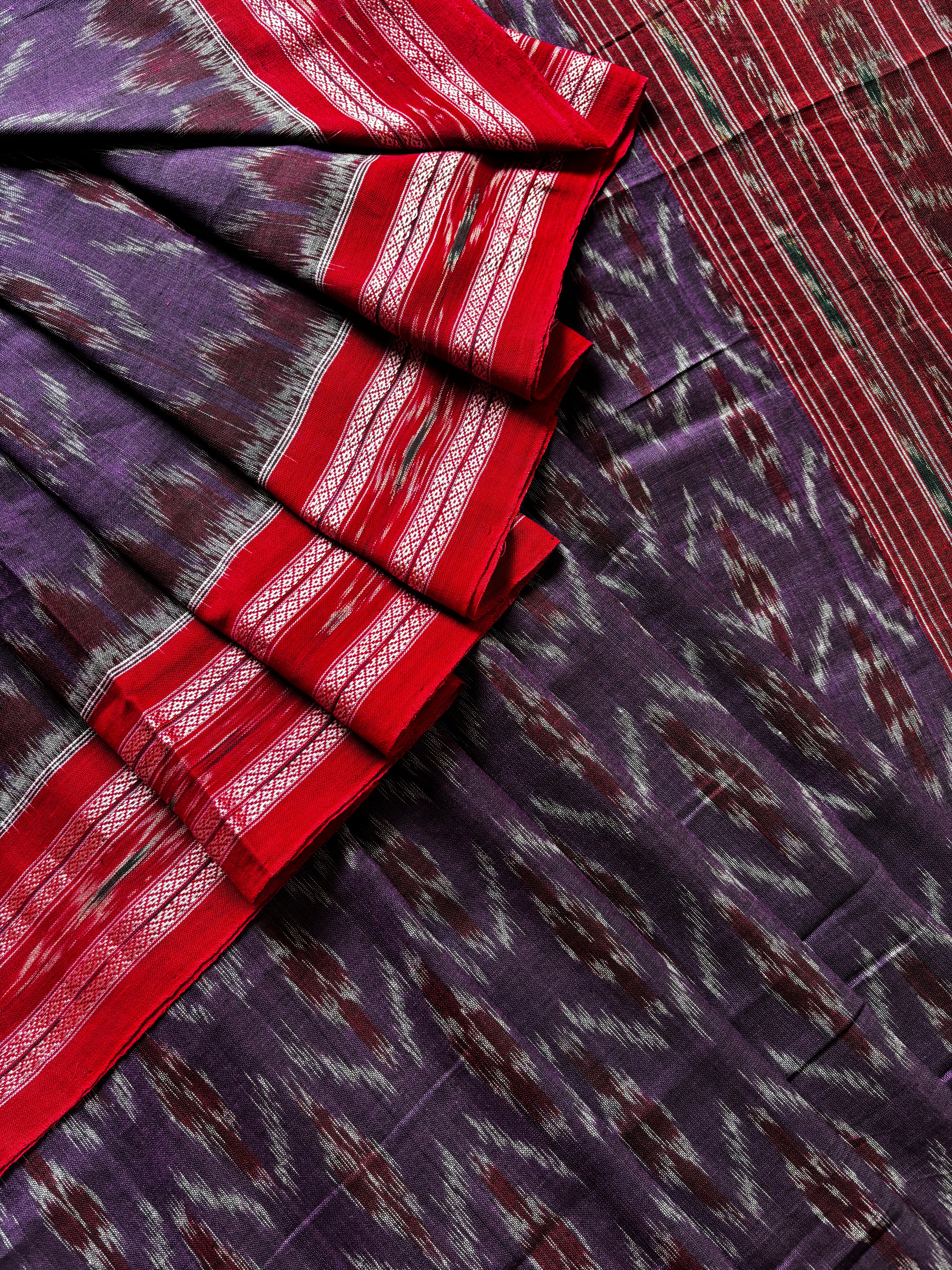 Handwoven Purple Red Colour Odisha Cotton Ikkat Saree
