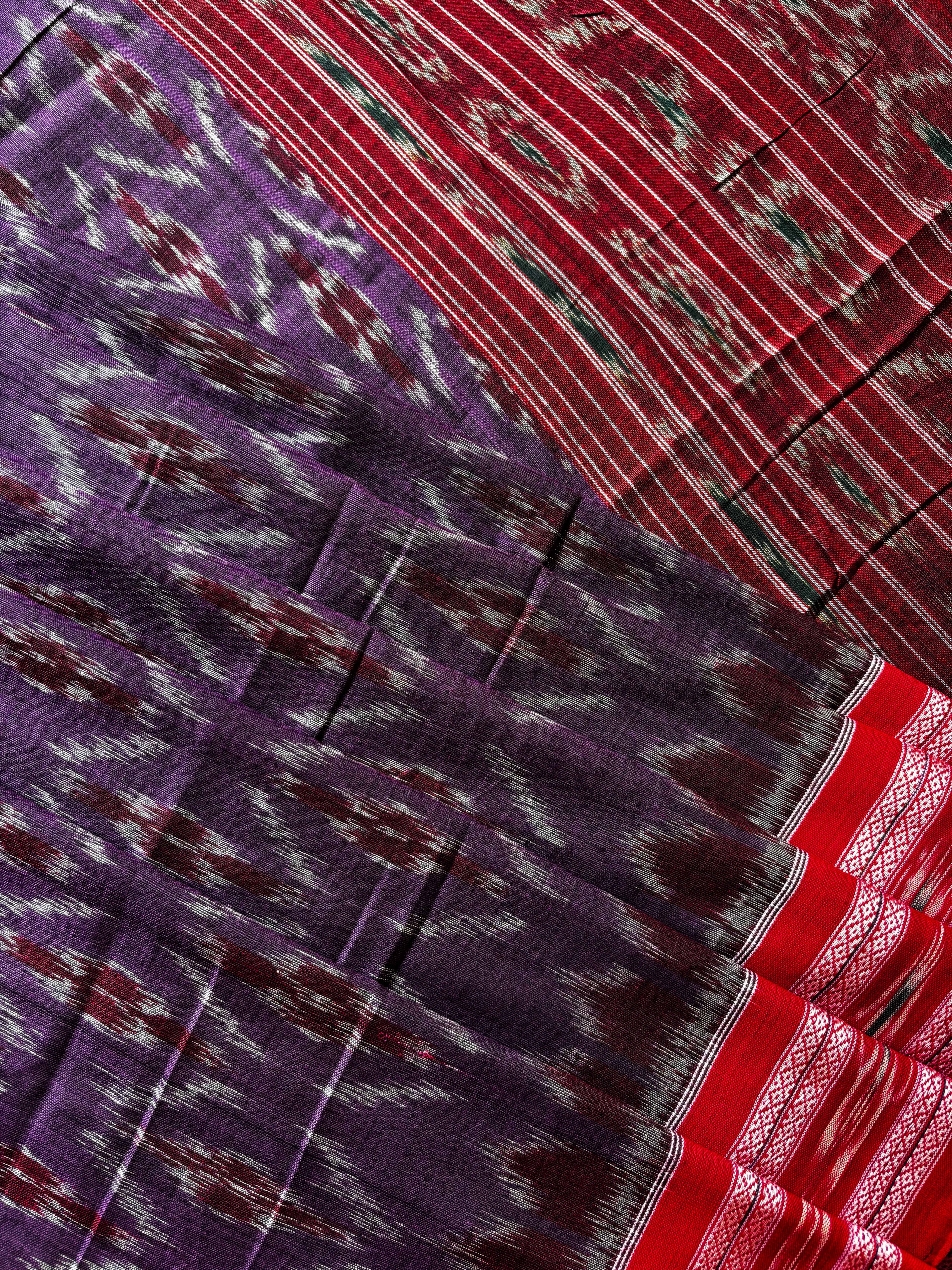Handwoven Purple Red Colour Odisha Cotton Ikkat Saree