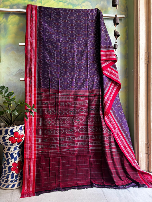 Handwoven Purple Red Colour Odisha Cotton Ikkat Saree