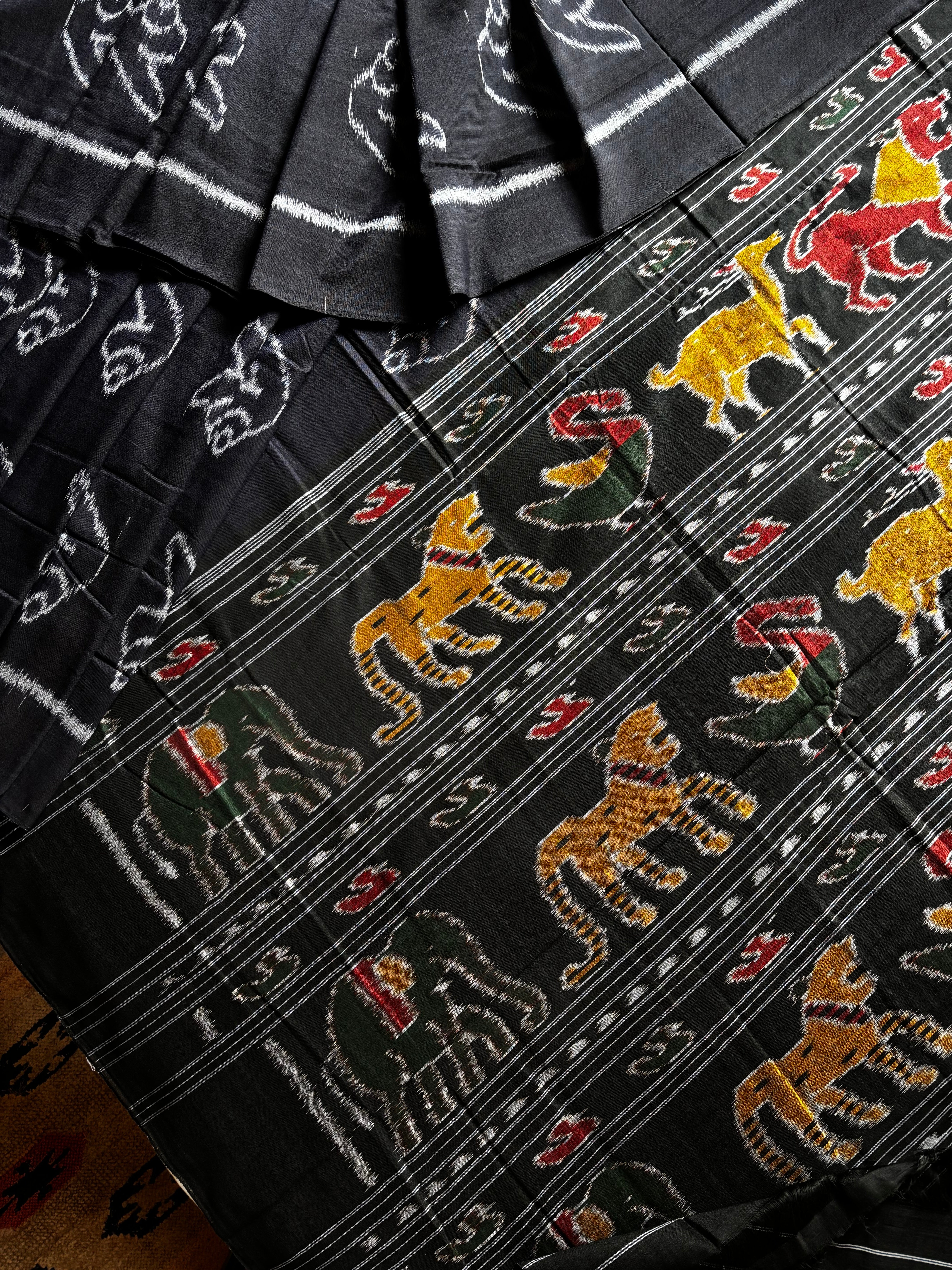 Handwoven Dark Midnight Blue Colour Odisha Cotton Ikkat Saree