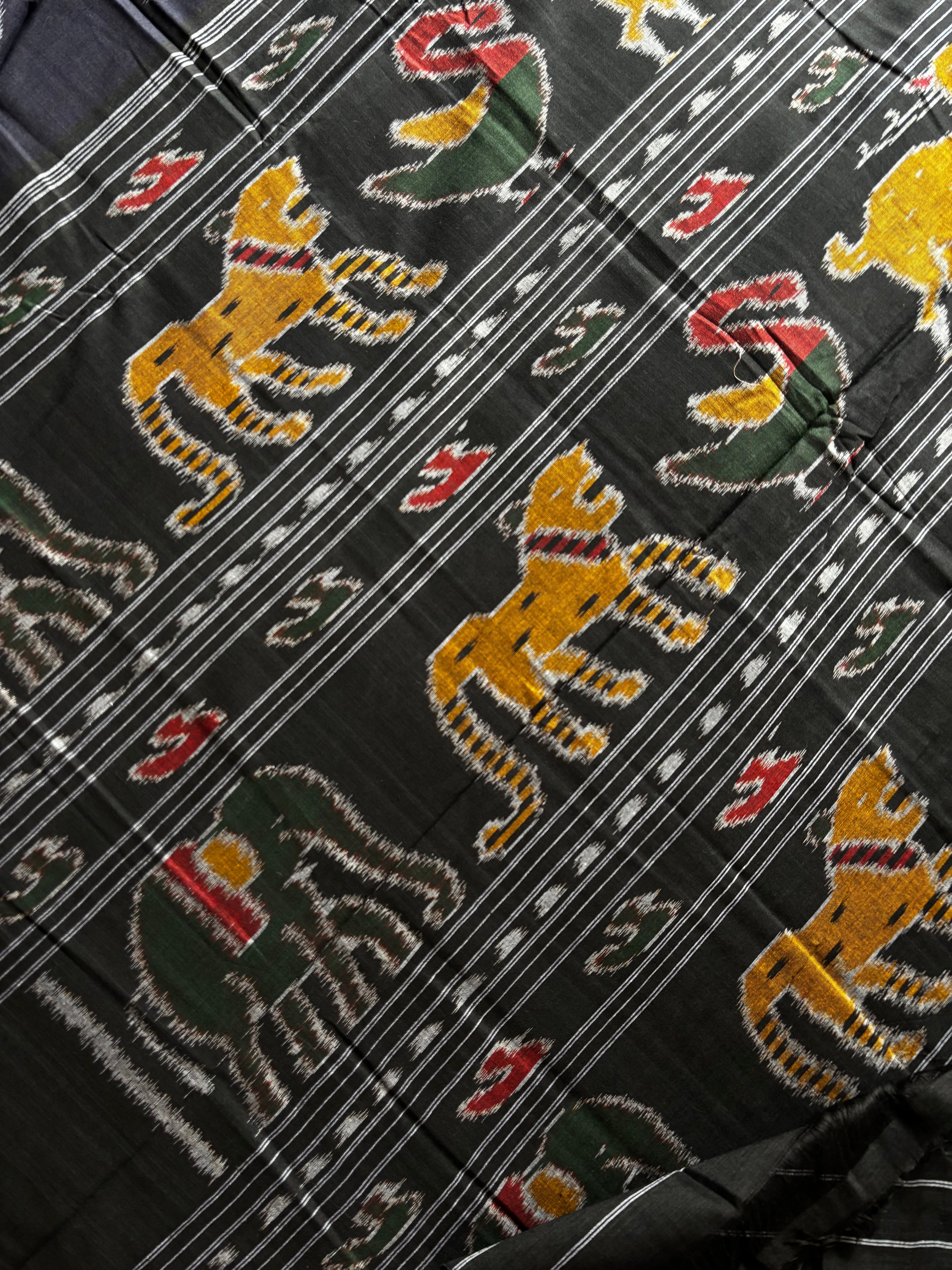 Handwoven Dark Midnight Blue Colour Odisha Cotton Ikkat Saree