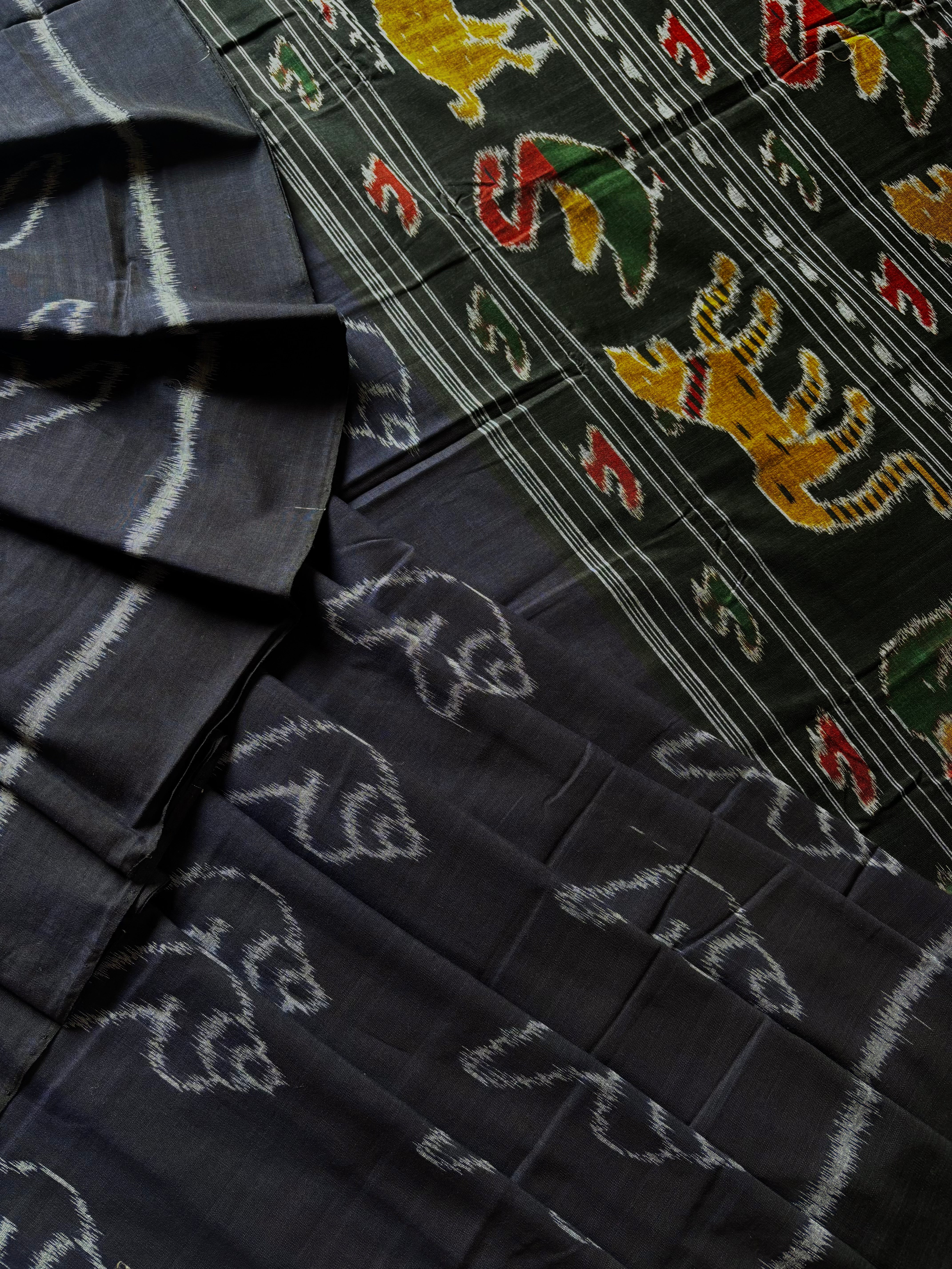 Handwoven Dark Midnight Blue Colour Odisha Cotton Ikkat Saree