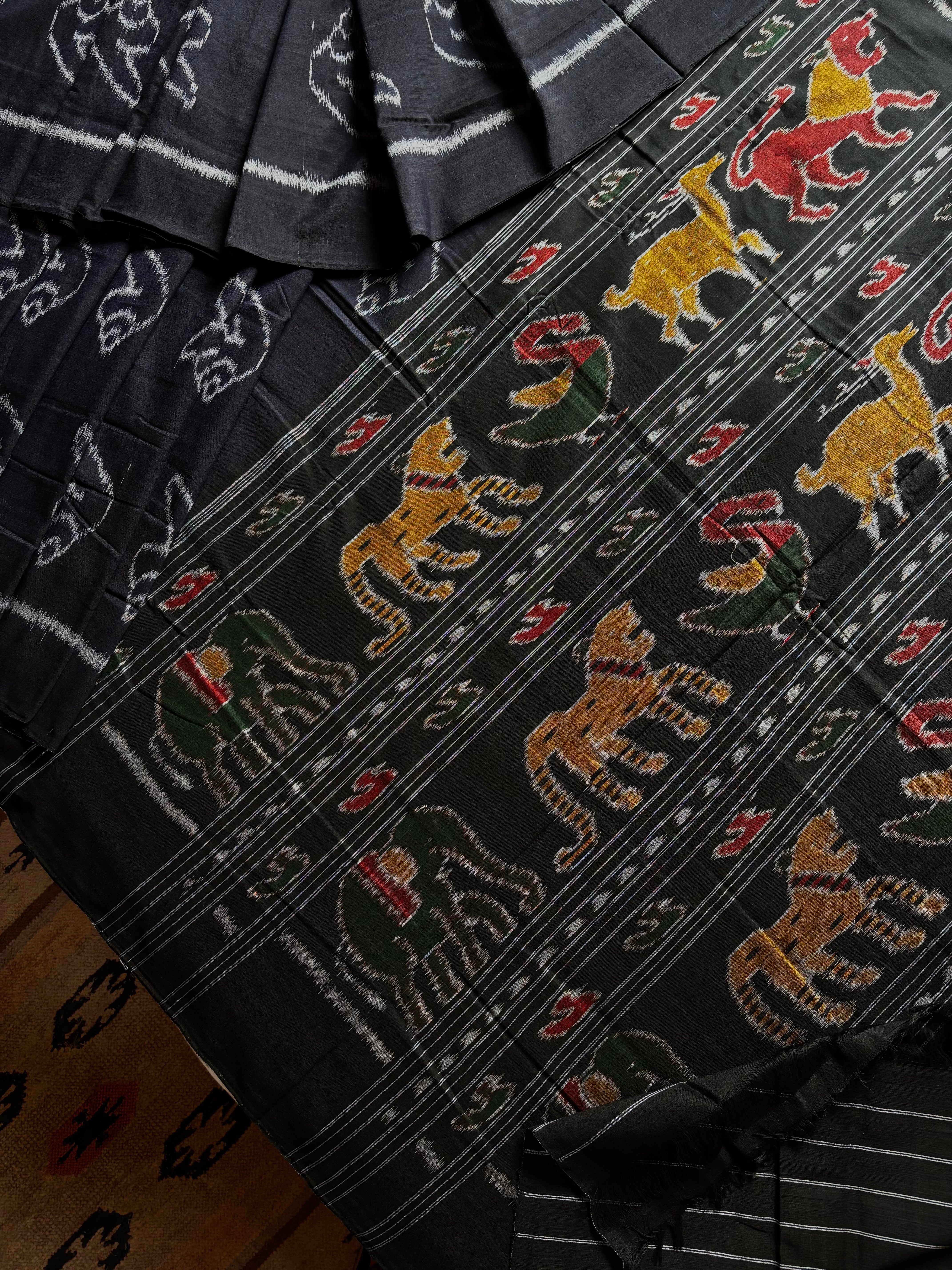 Handwoven Dark Midnight Blue Colour Odisha Cotton Ikkat Saree