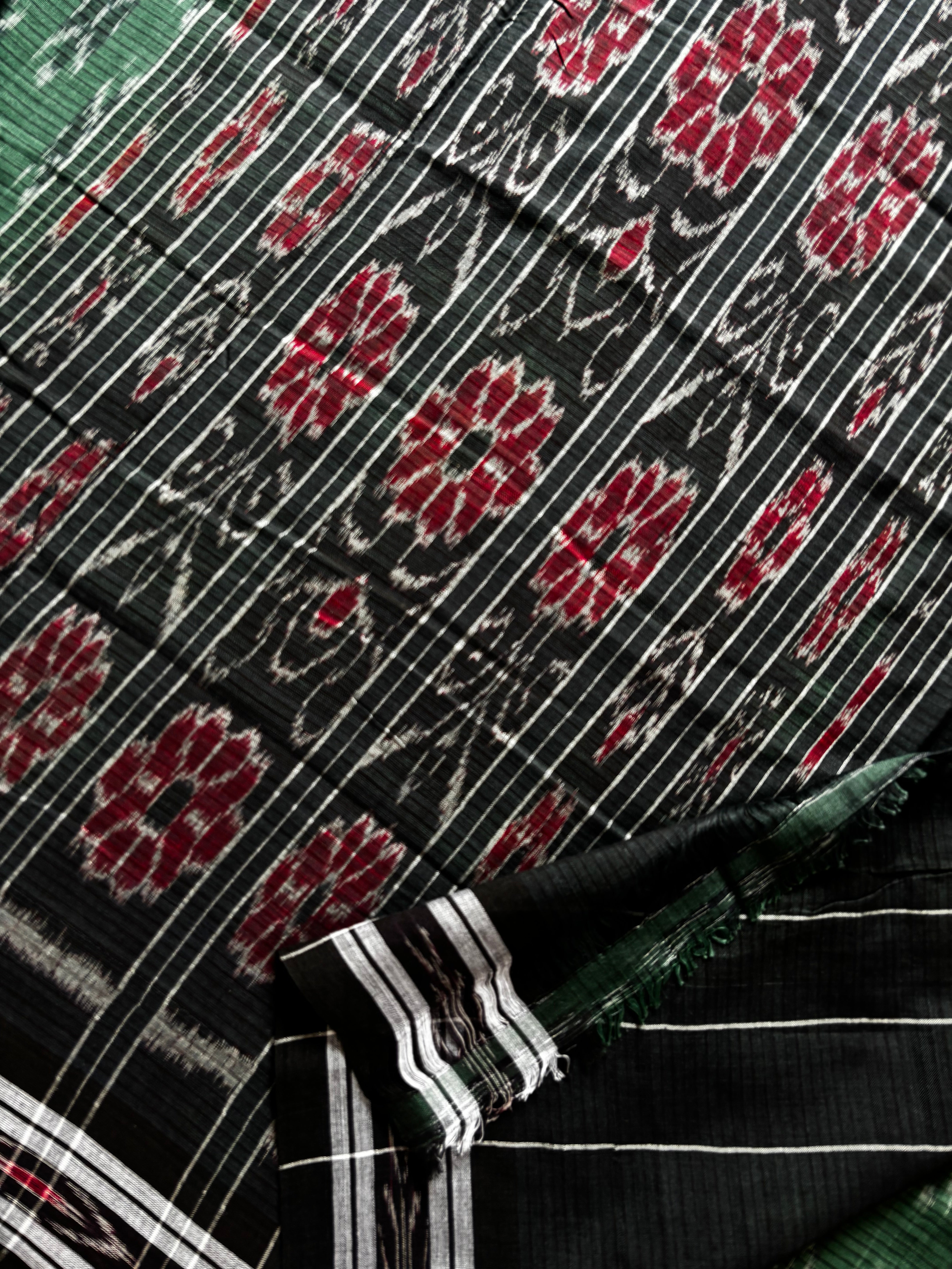 Handwoven Green Colour Odisha Cotton Ikkat Saree