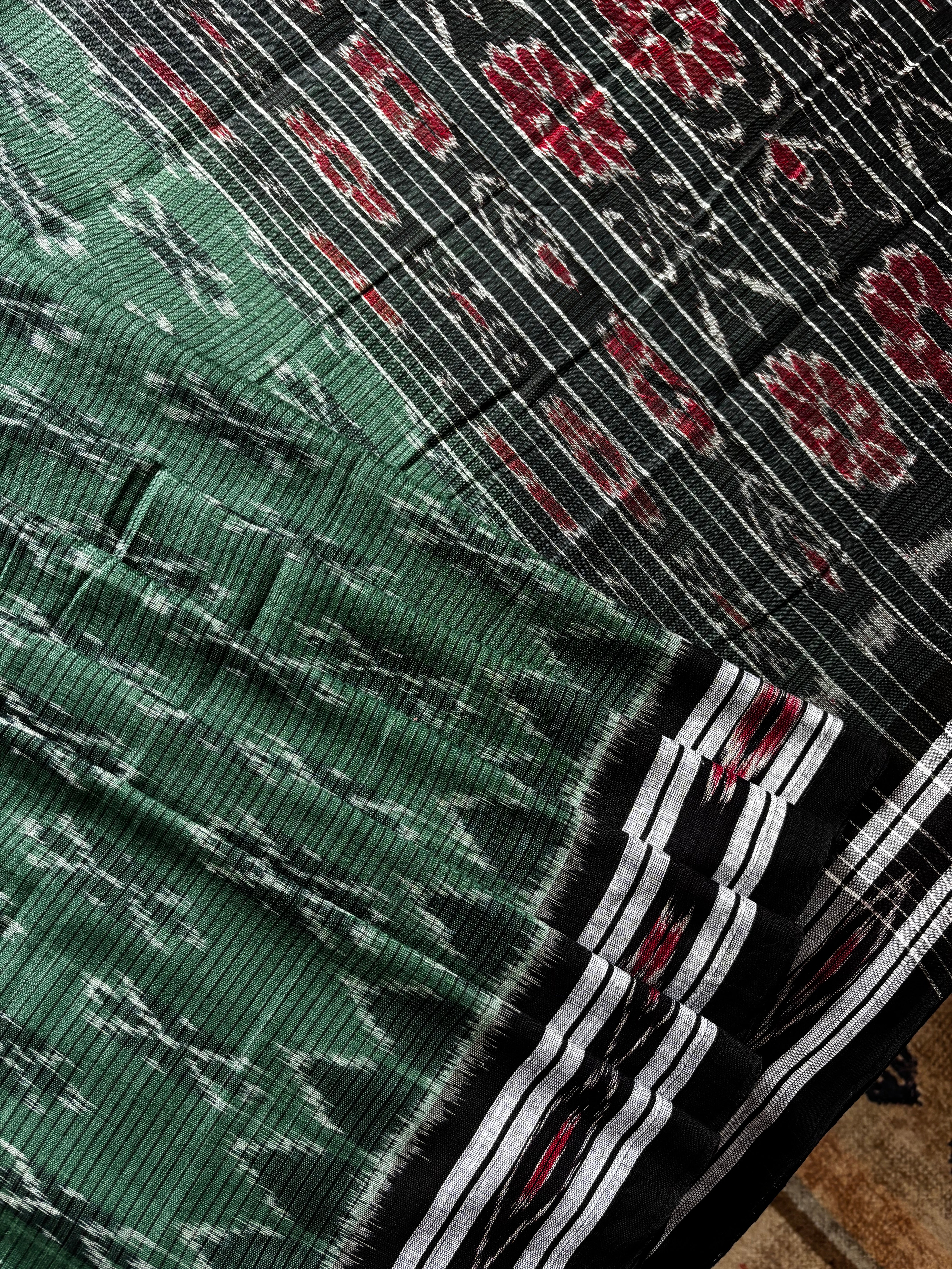 Handwoven Green Colour Odisha Cotton Ikkat Saree