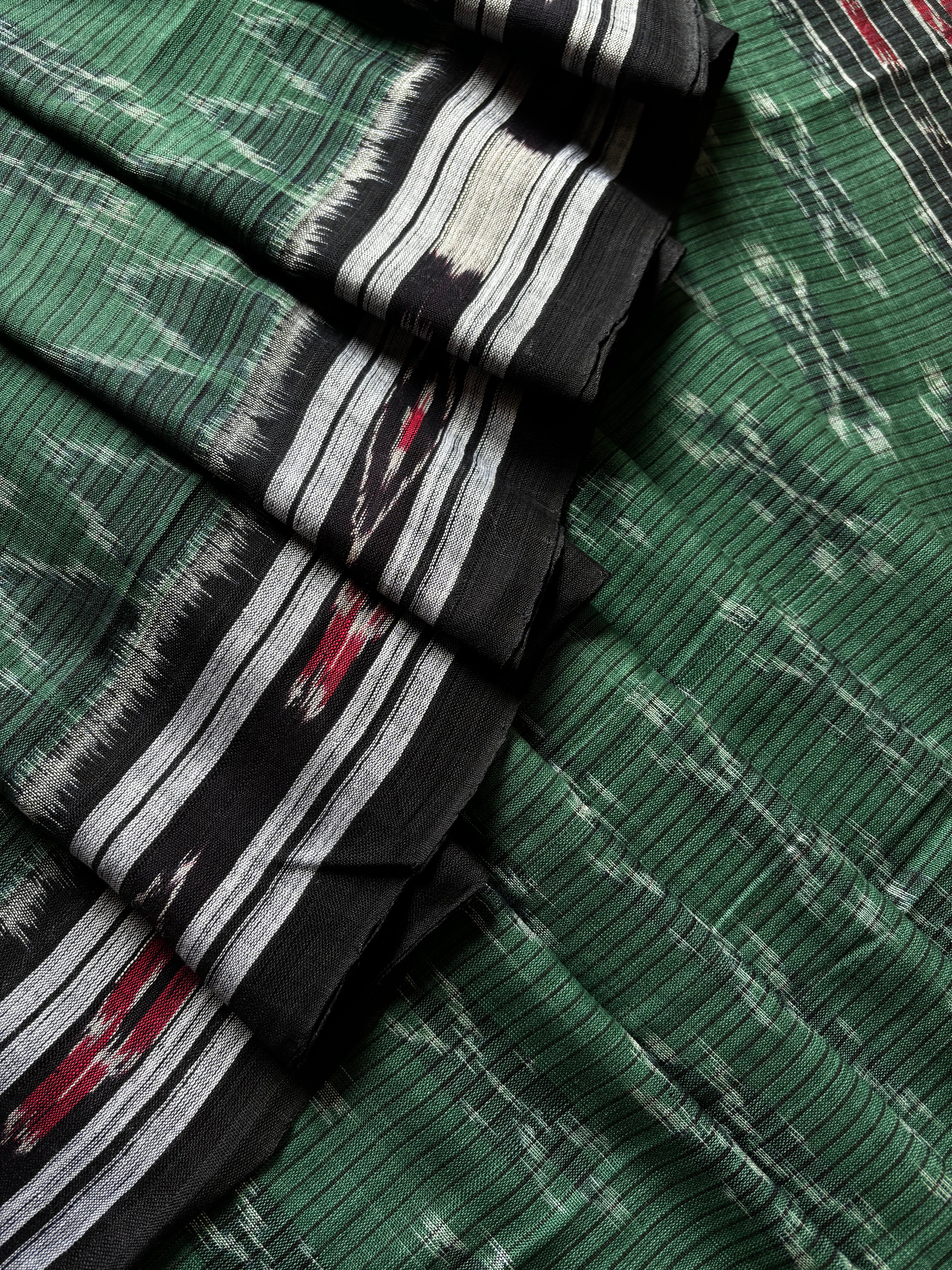 Handwoven Green Colour Odisha Cotton Ikkat Saree