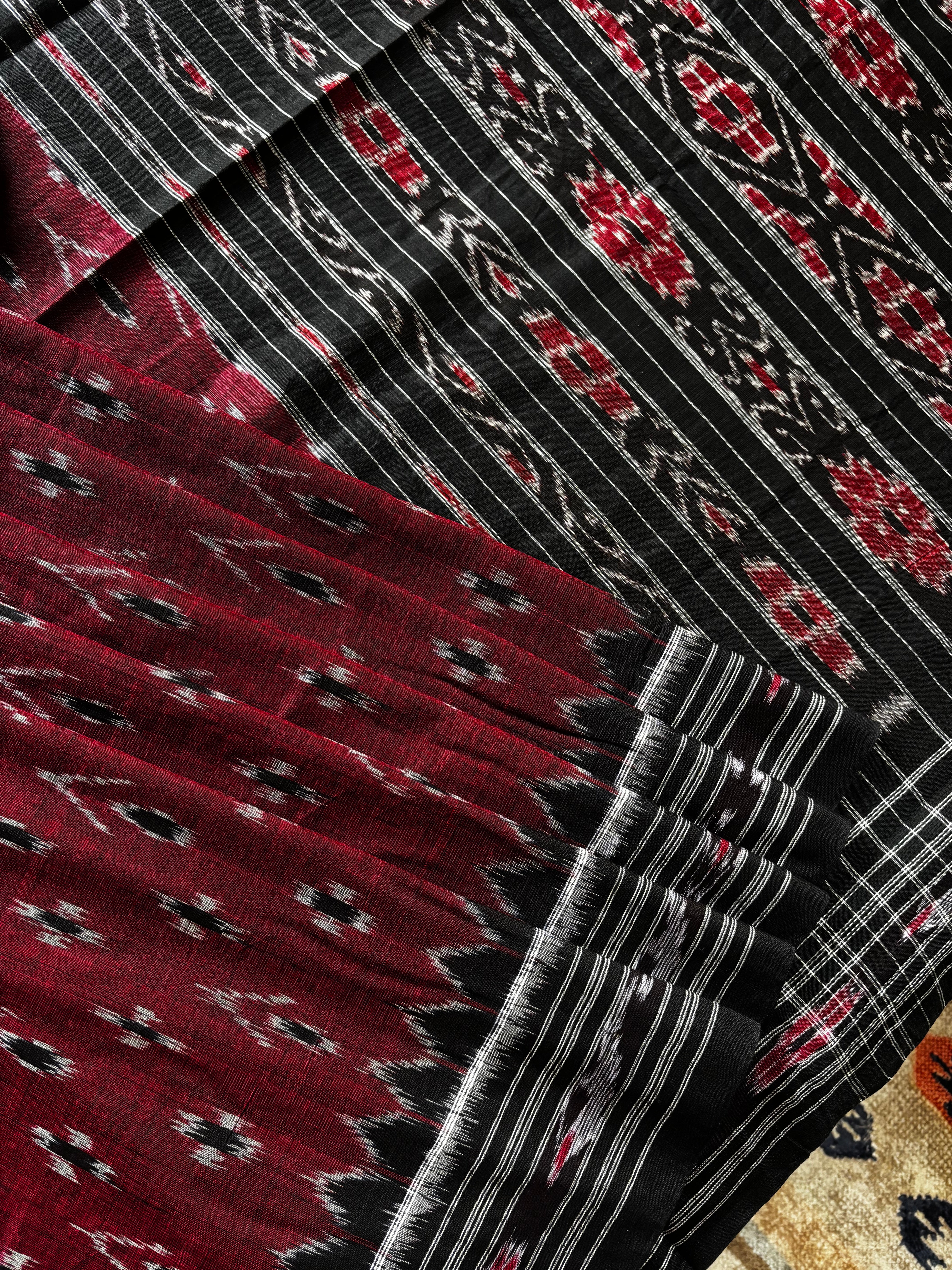 Handwoven Maroon Black Odisha Cotton Ikkat Saree