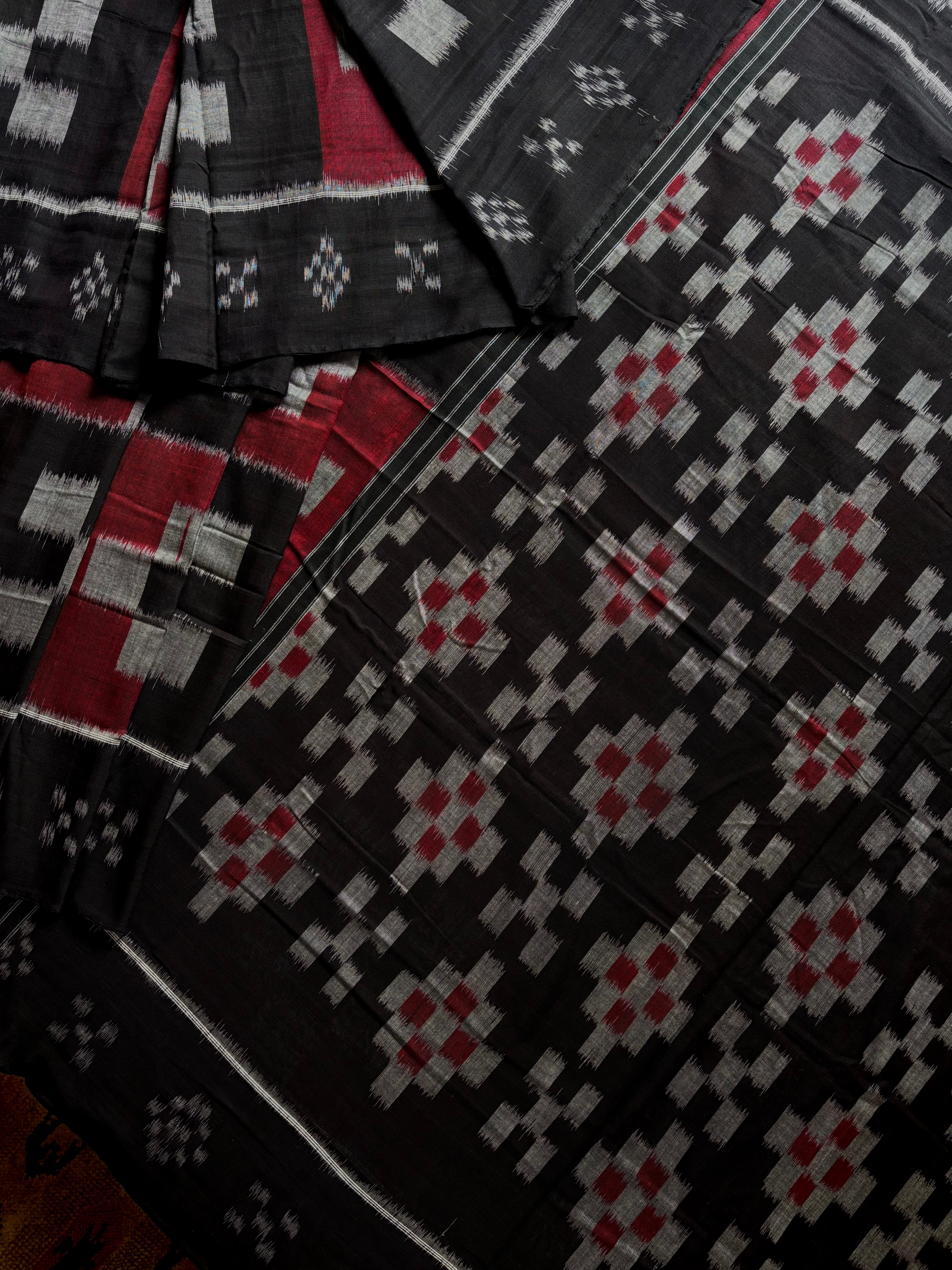 Handwoven Black Red Odisha Cotton Ikkat Saree