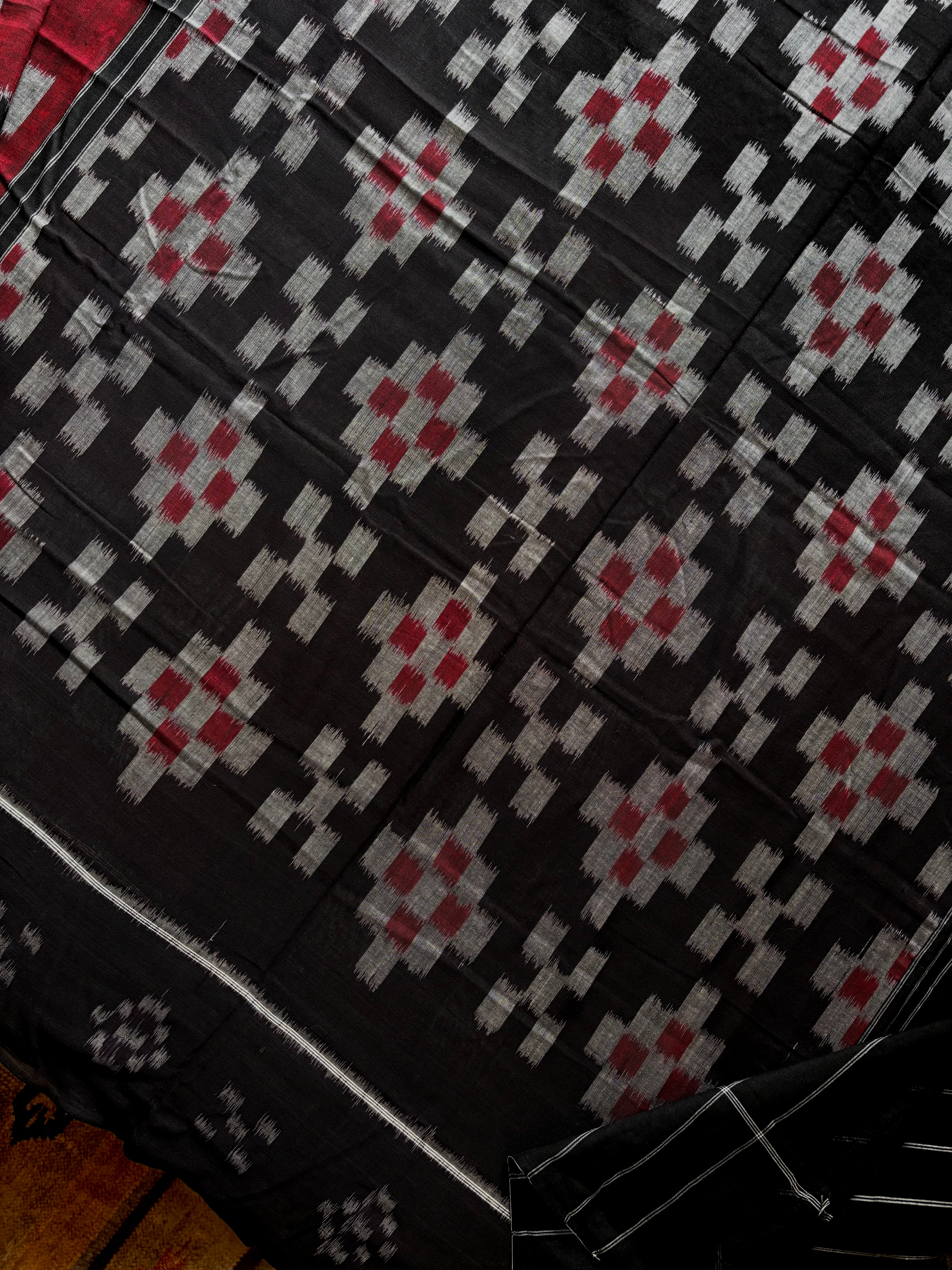 Handwoven Black Red Odisha Cotton Ikkat Saree
