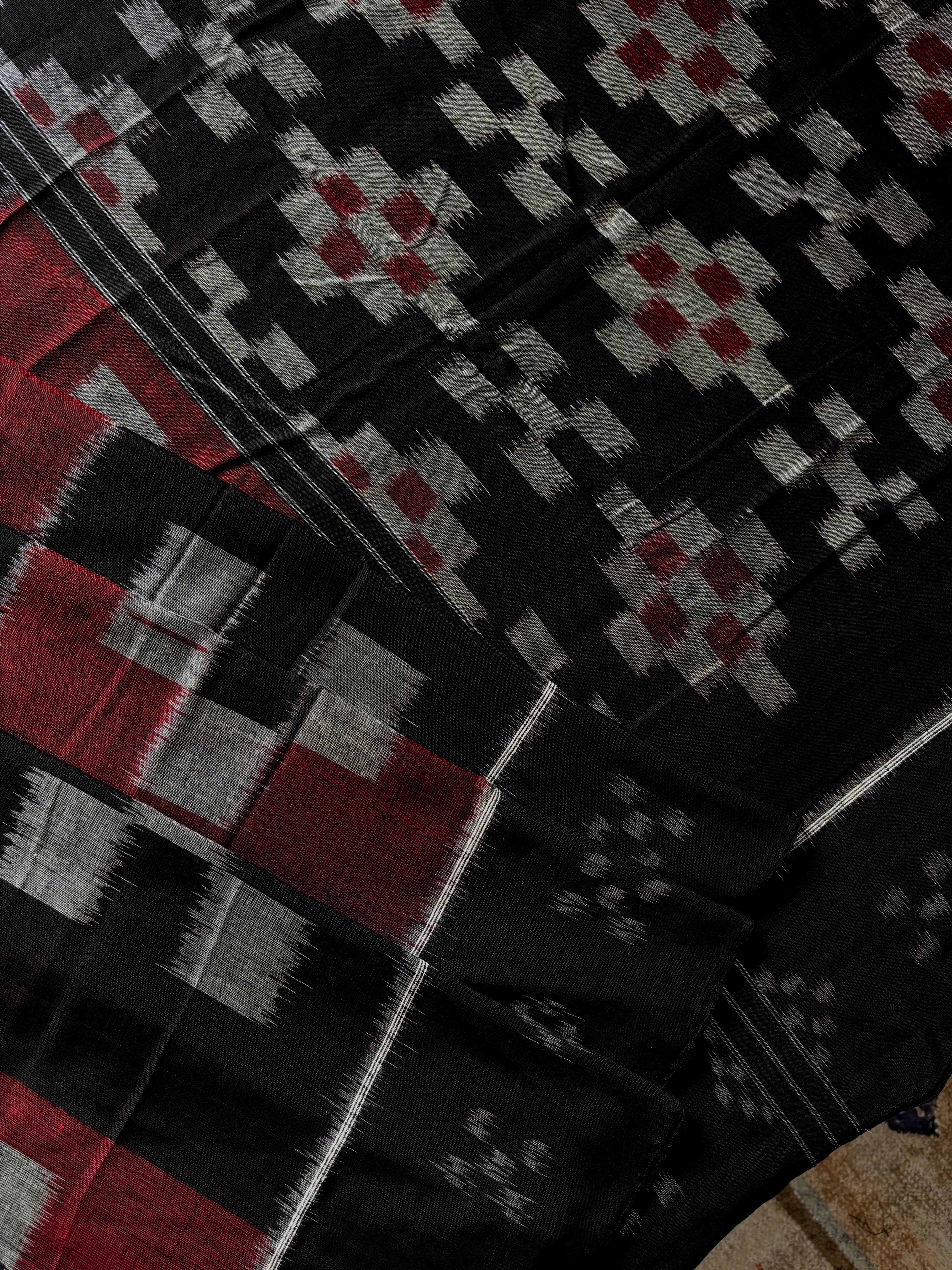 Handwoven Black Red Odisha Cotton Ikkat Saree