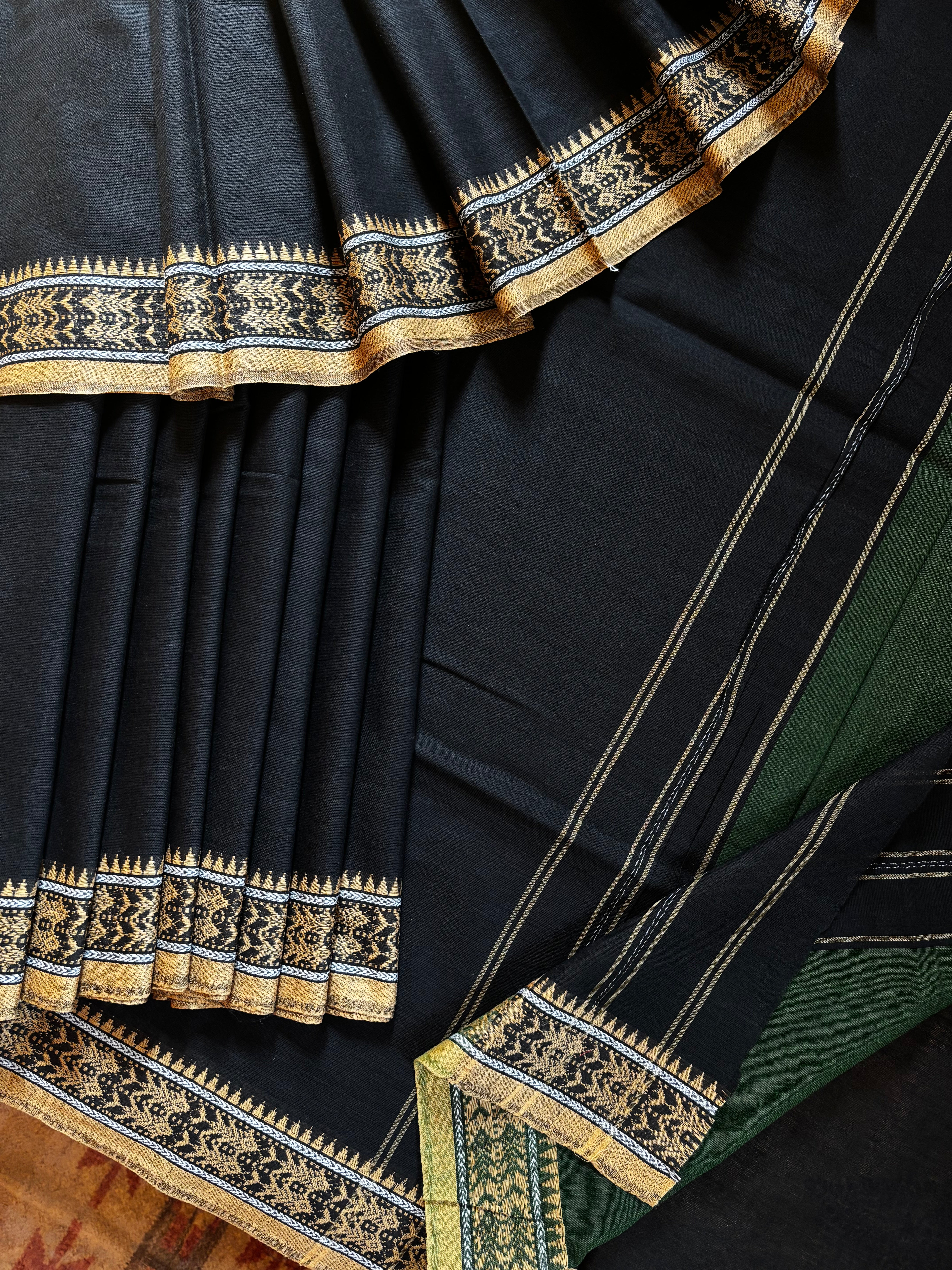 Handwoven Black Dhonekhali Cotton Saree