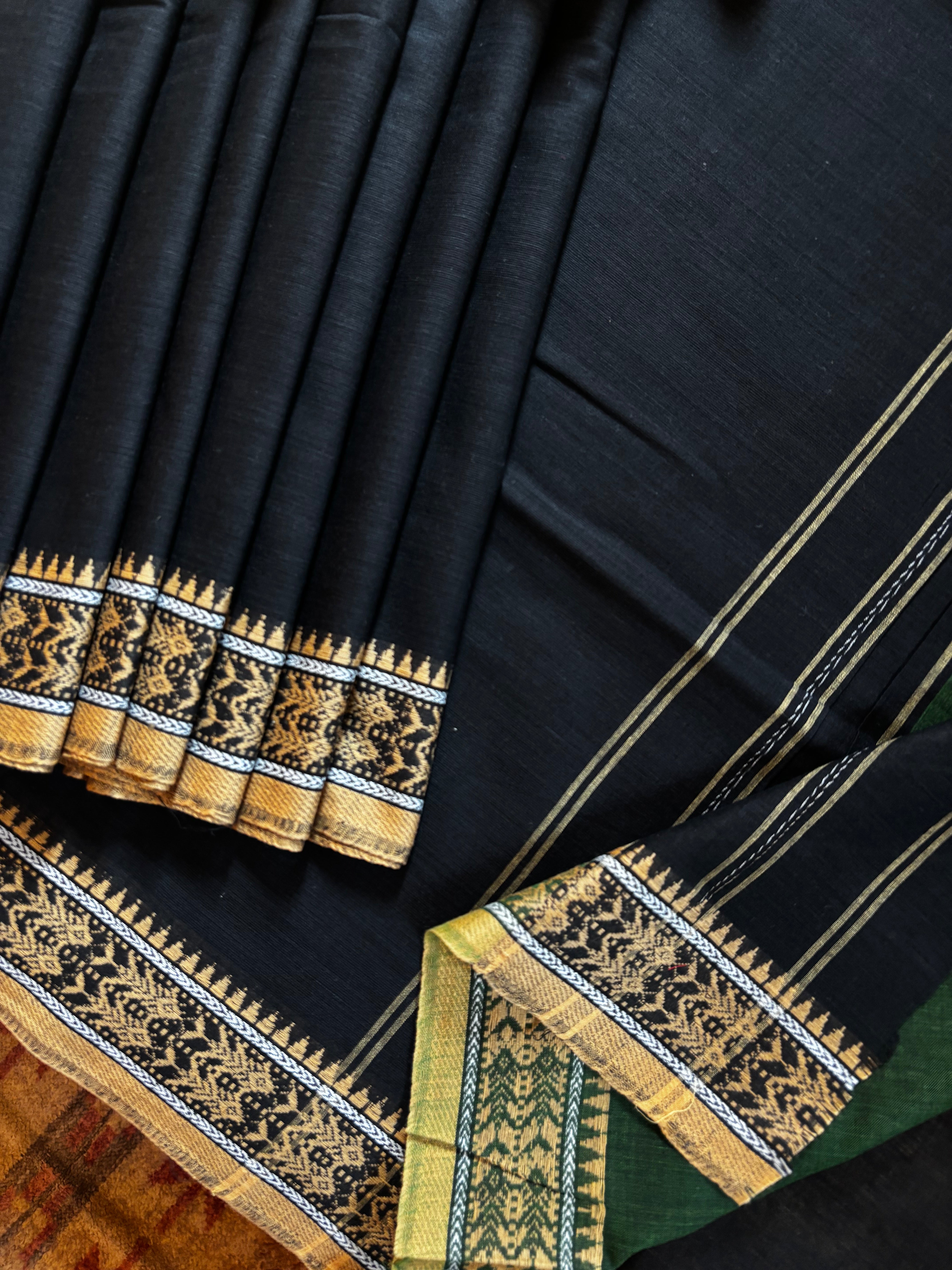 Handwoven Black Dhonekhali Cotton Saree