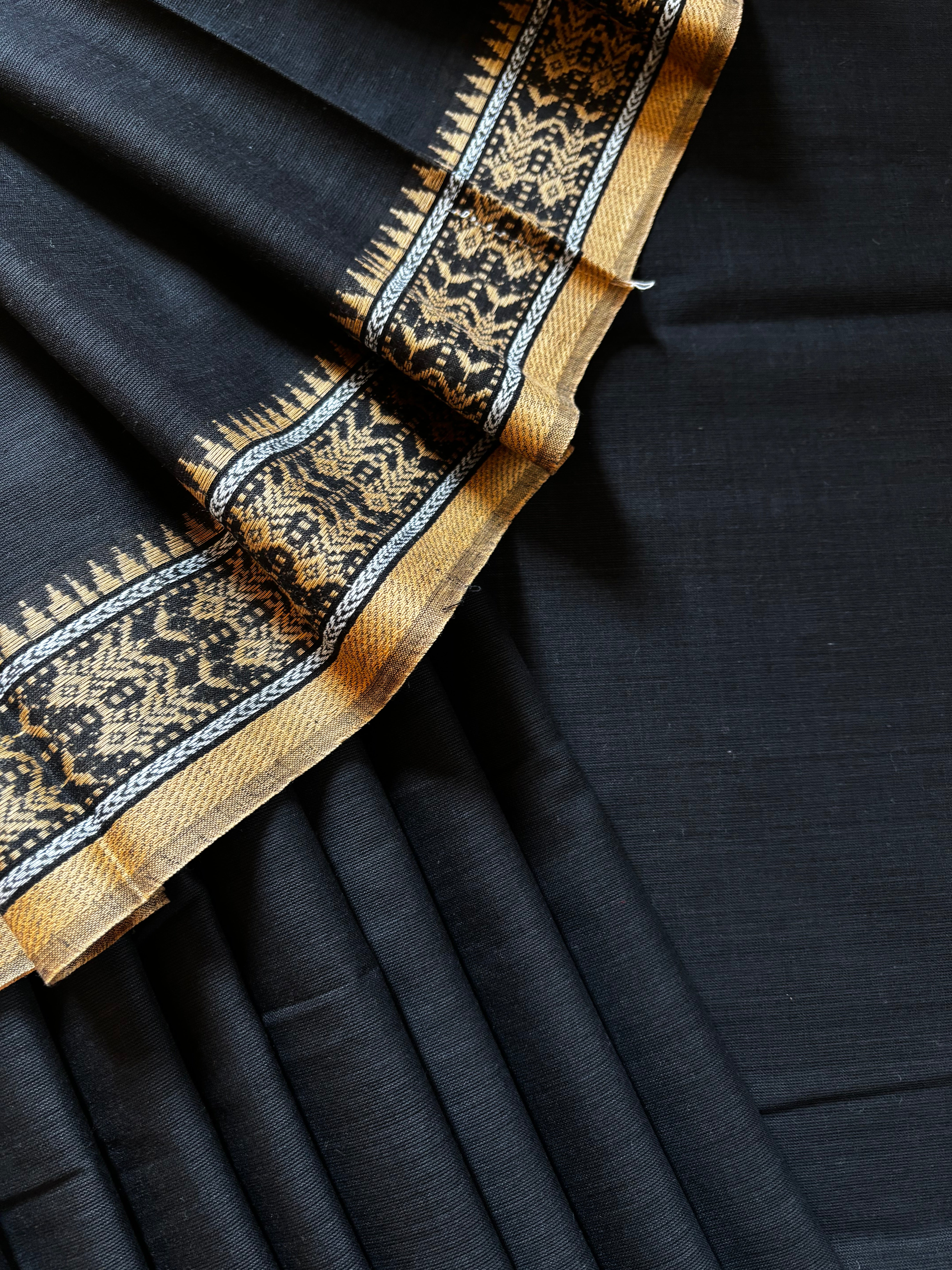 Handwoven Black Dhonekhali Cotton Saree