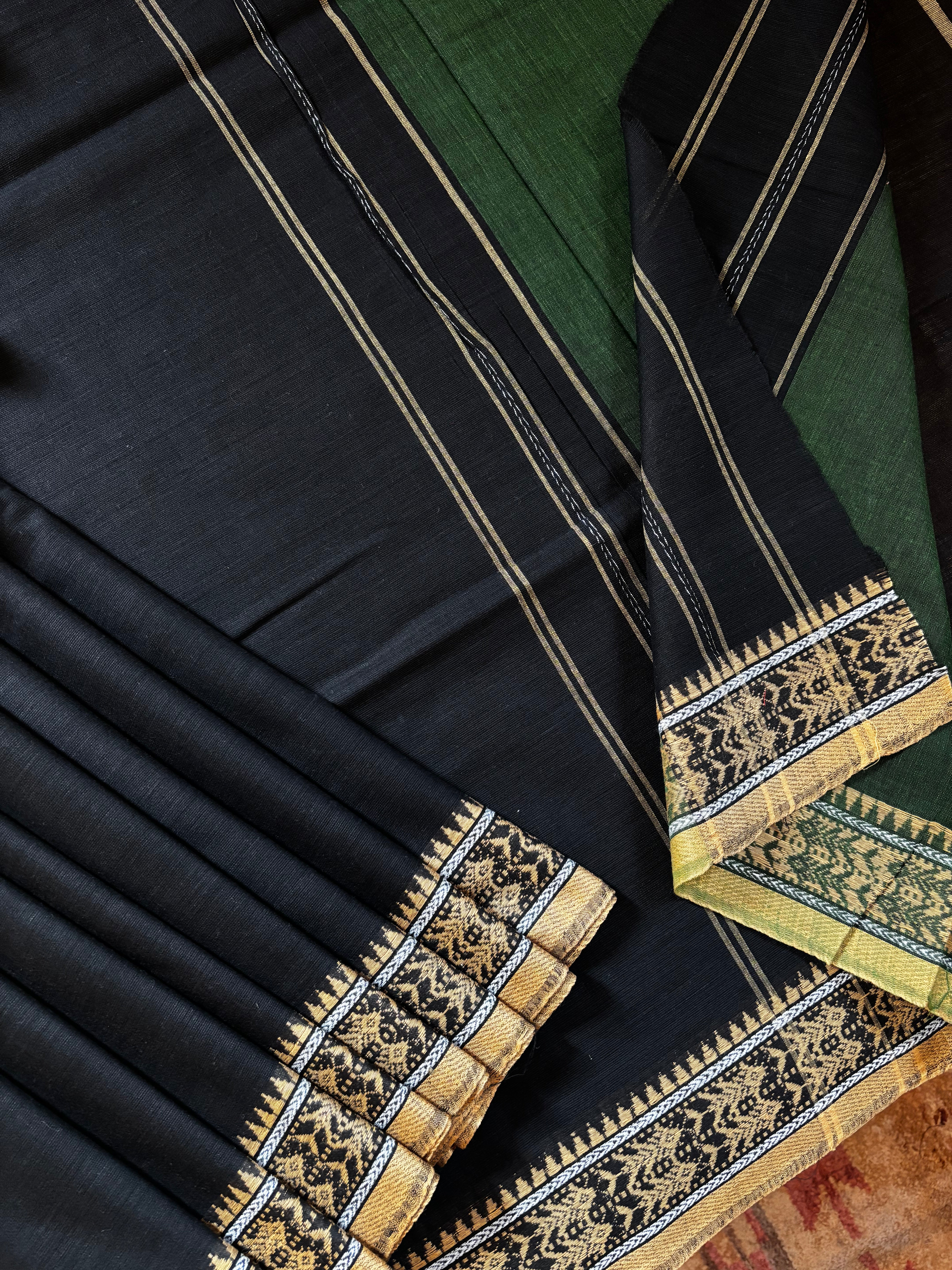 Handwoven Black Dhonekhali Cotton Saree