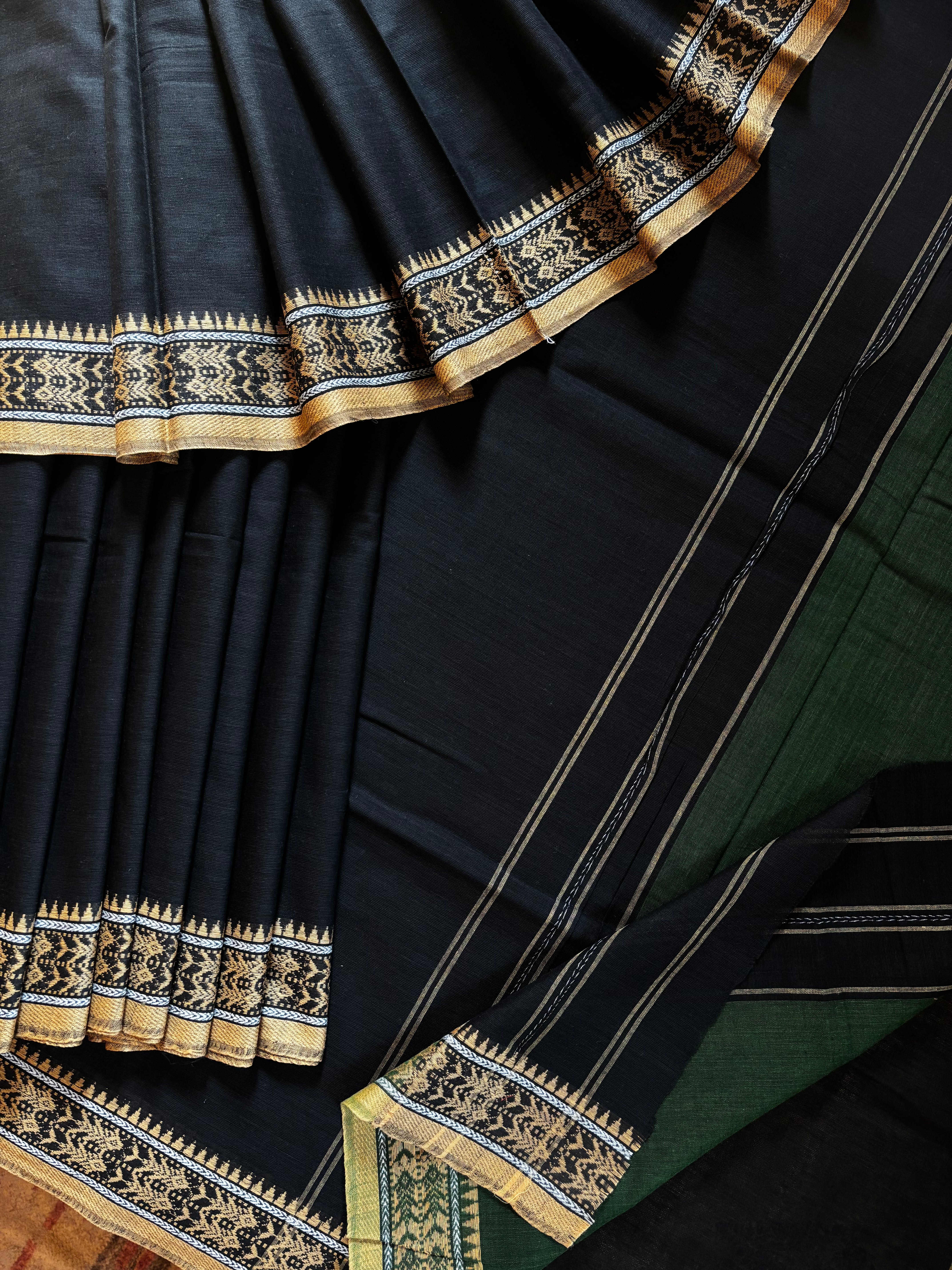 Handwoven Black Dhonekhali Cotton Saree