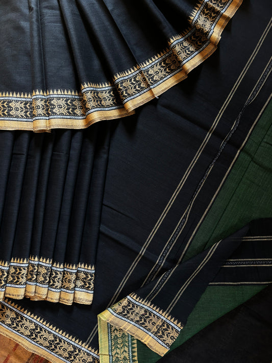 Handwoven Black Dhonekhali Cotton Saree