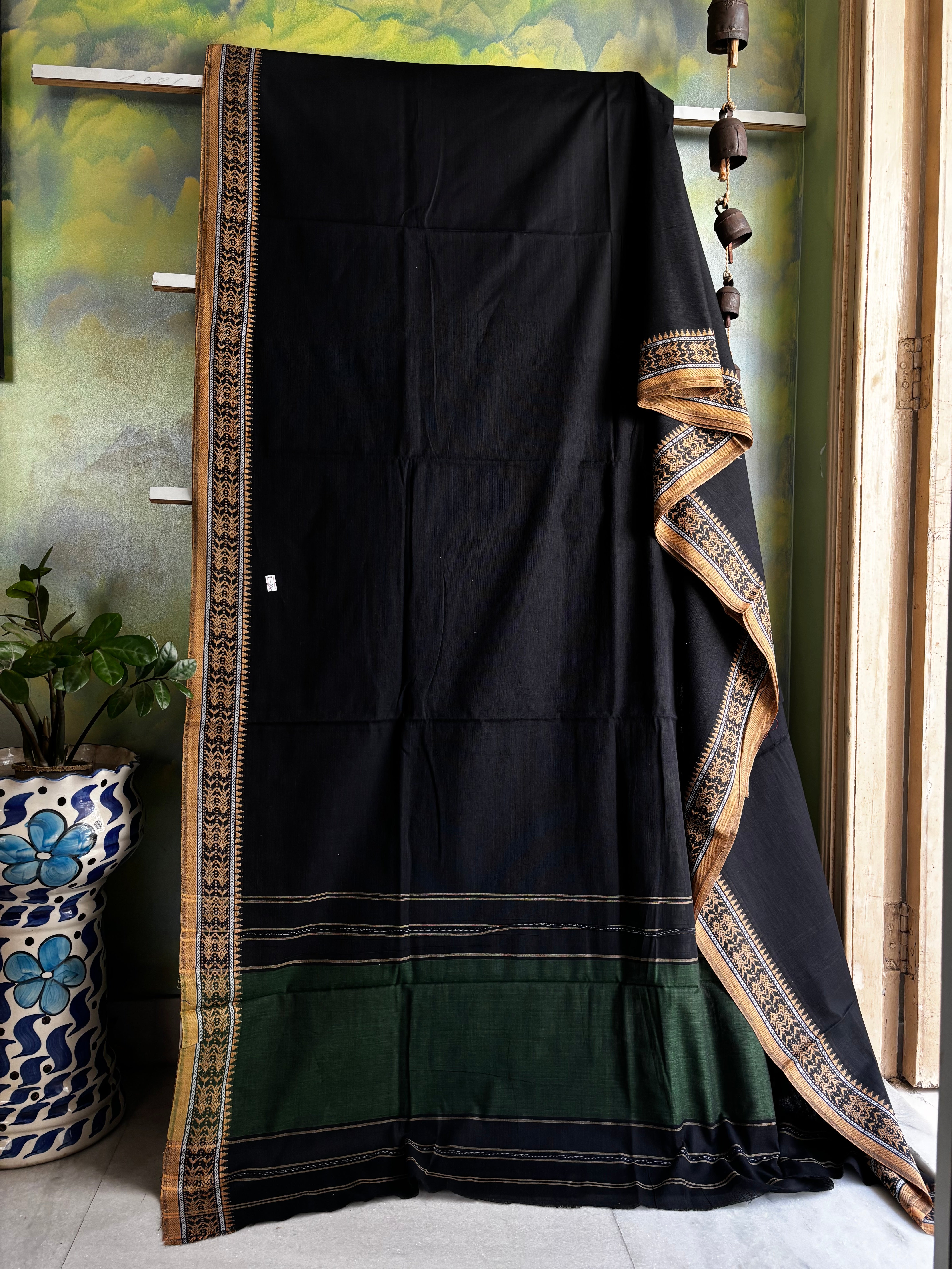 Handwoven Black Dhonekhali Cotton Saree