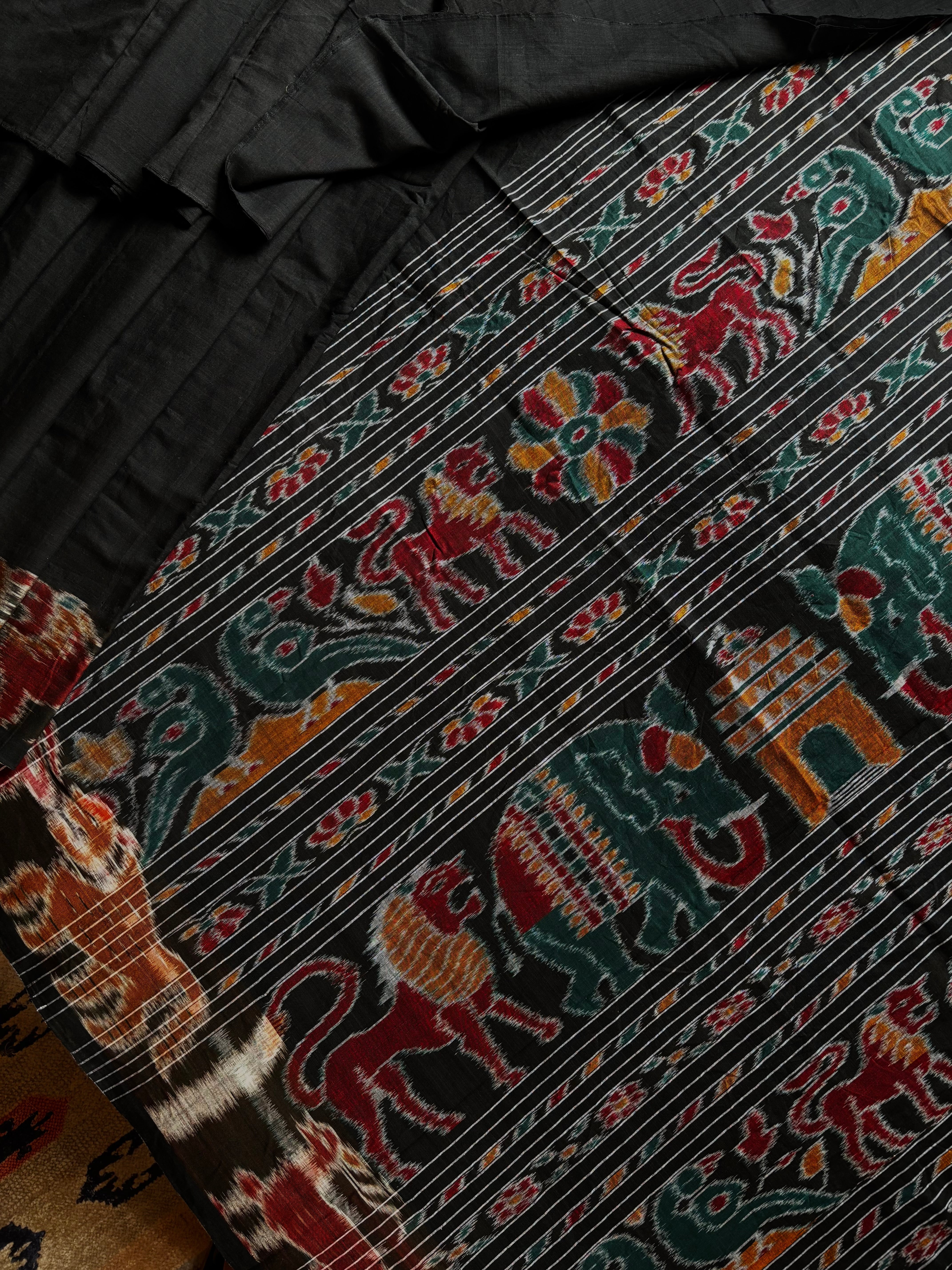 Handwoven Black Odisha Ikkat Cotton Saree