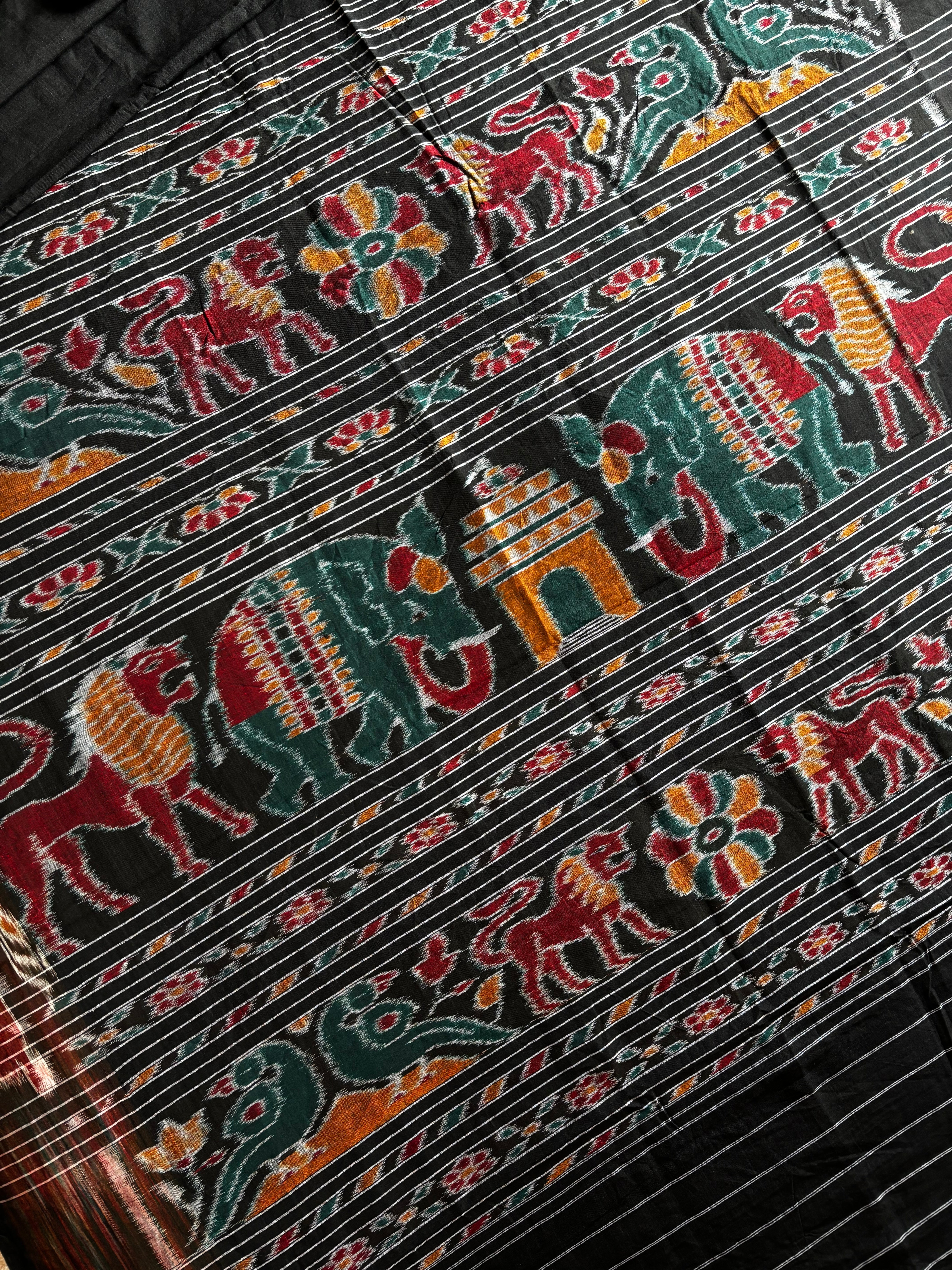 Handwoven Black Odisha Ikkat Cotton Saree