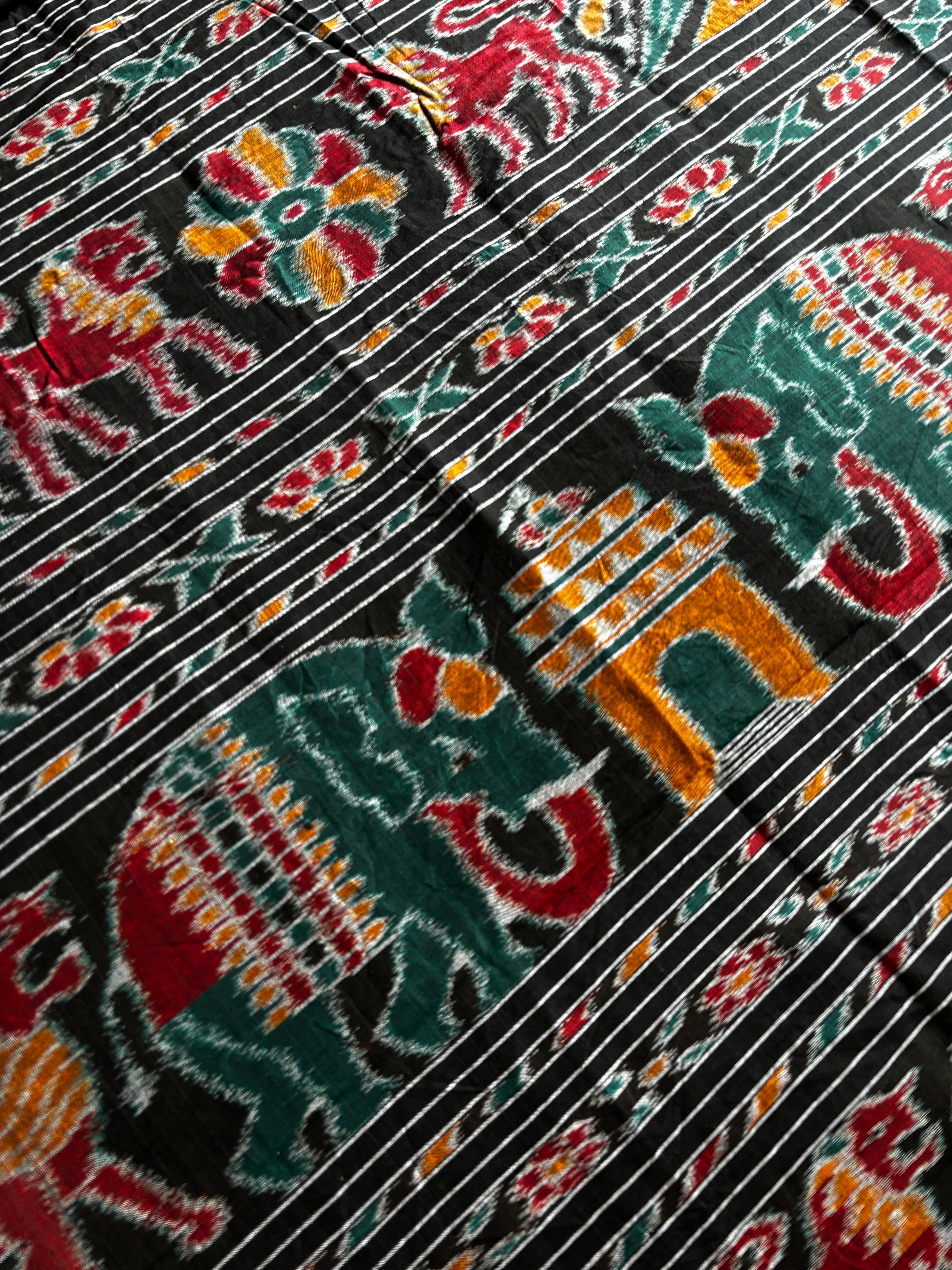 Handwoven Black Odisha Ikkat Cotton Saree