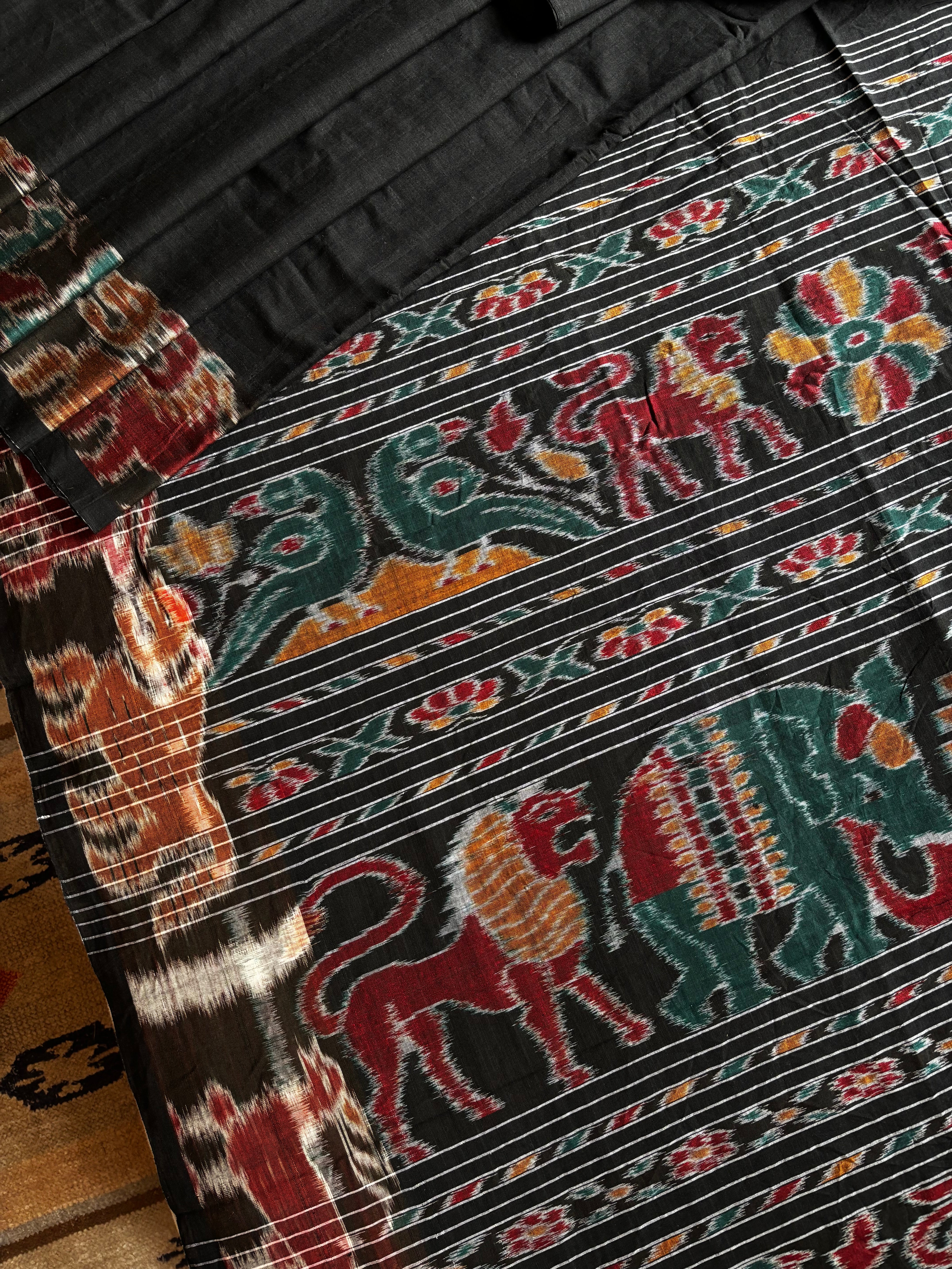 Handwoven Black Odisha Ikkat Cotton Saree