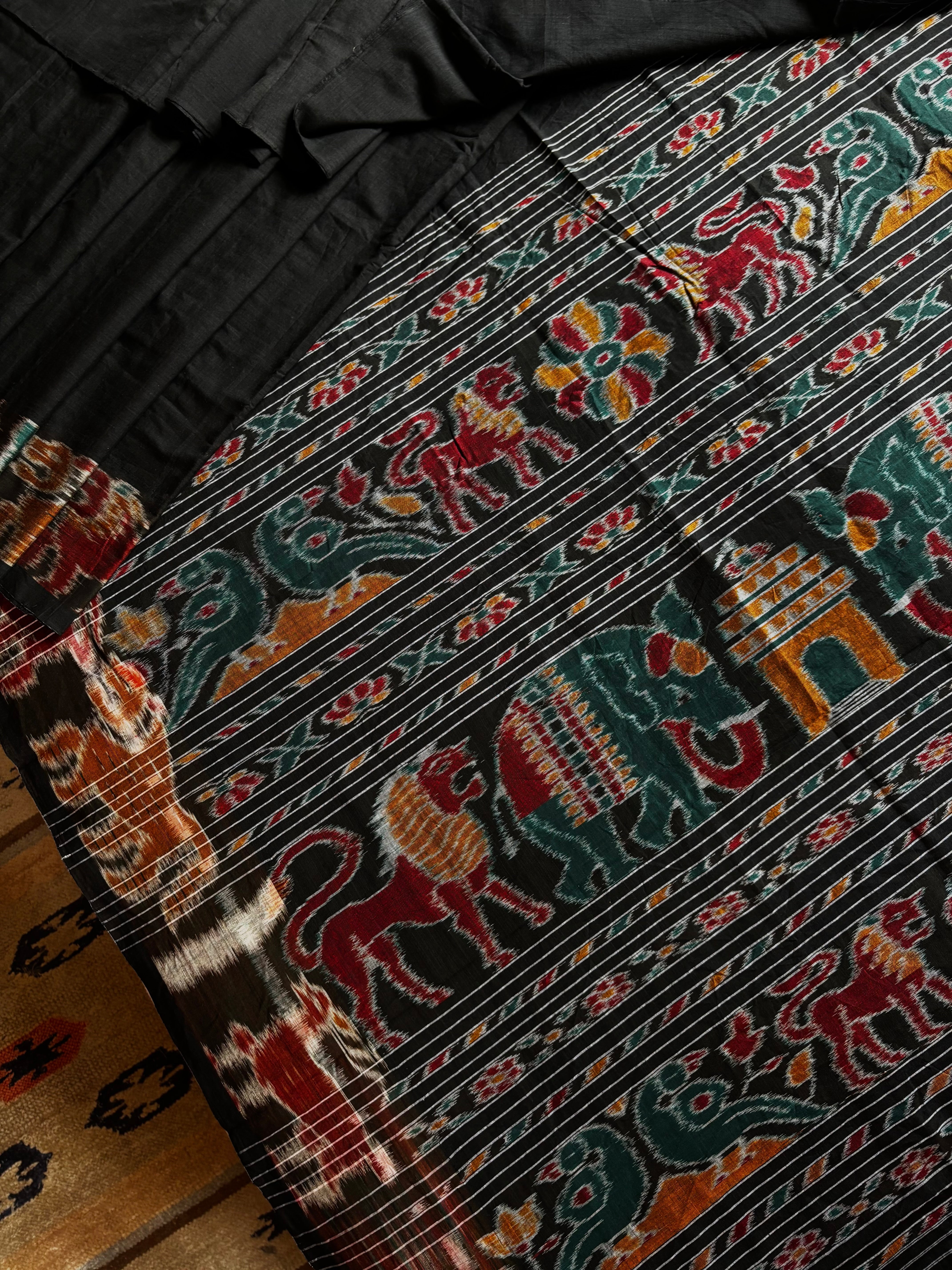 Handwoven Black Odisha Ikkat Cotton Saree