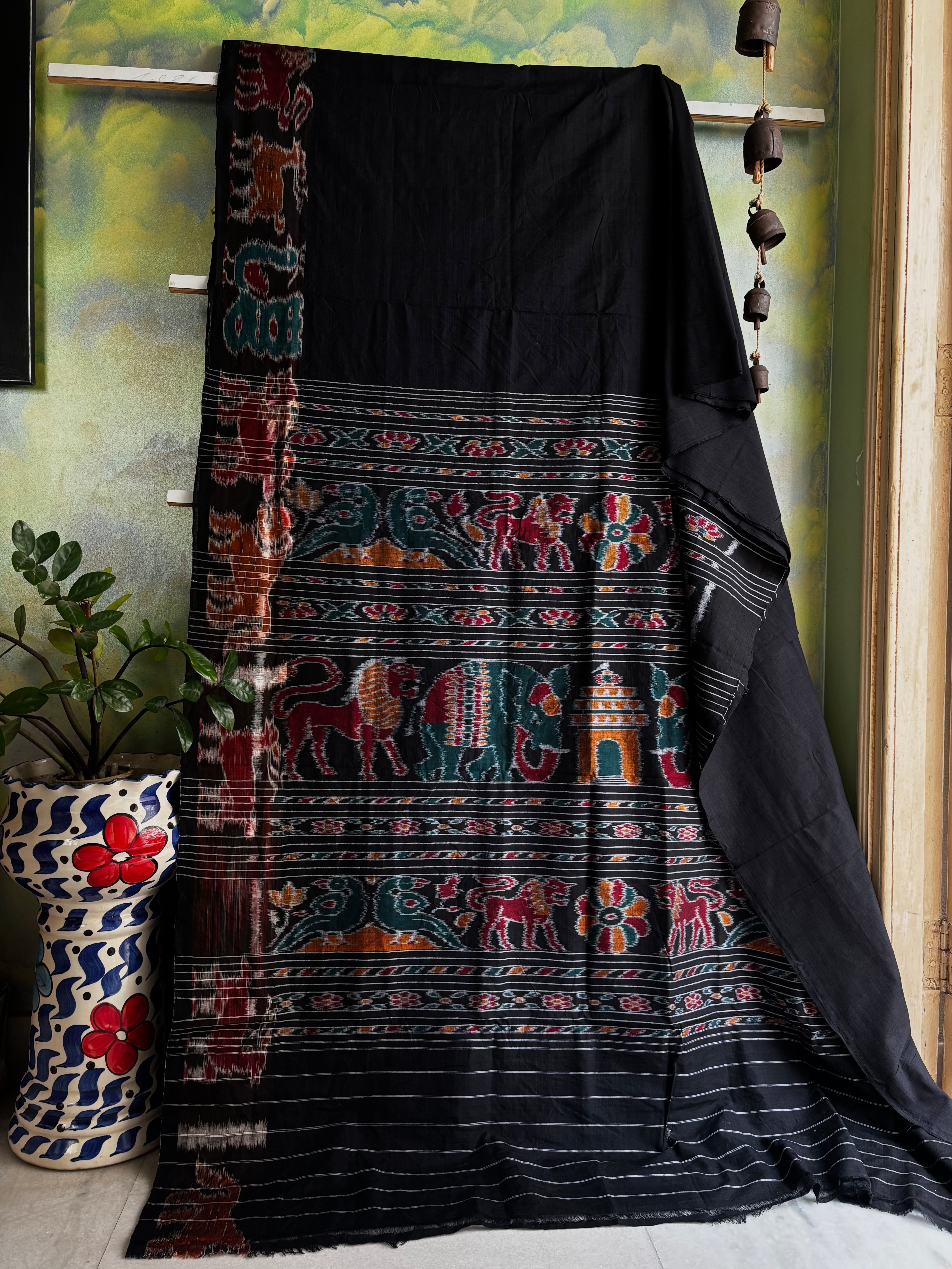 Handwoven Black Odisha Ikkat Cotton Saree