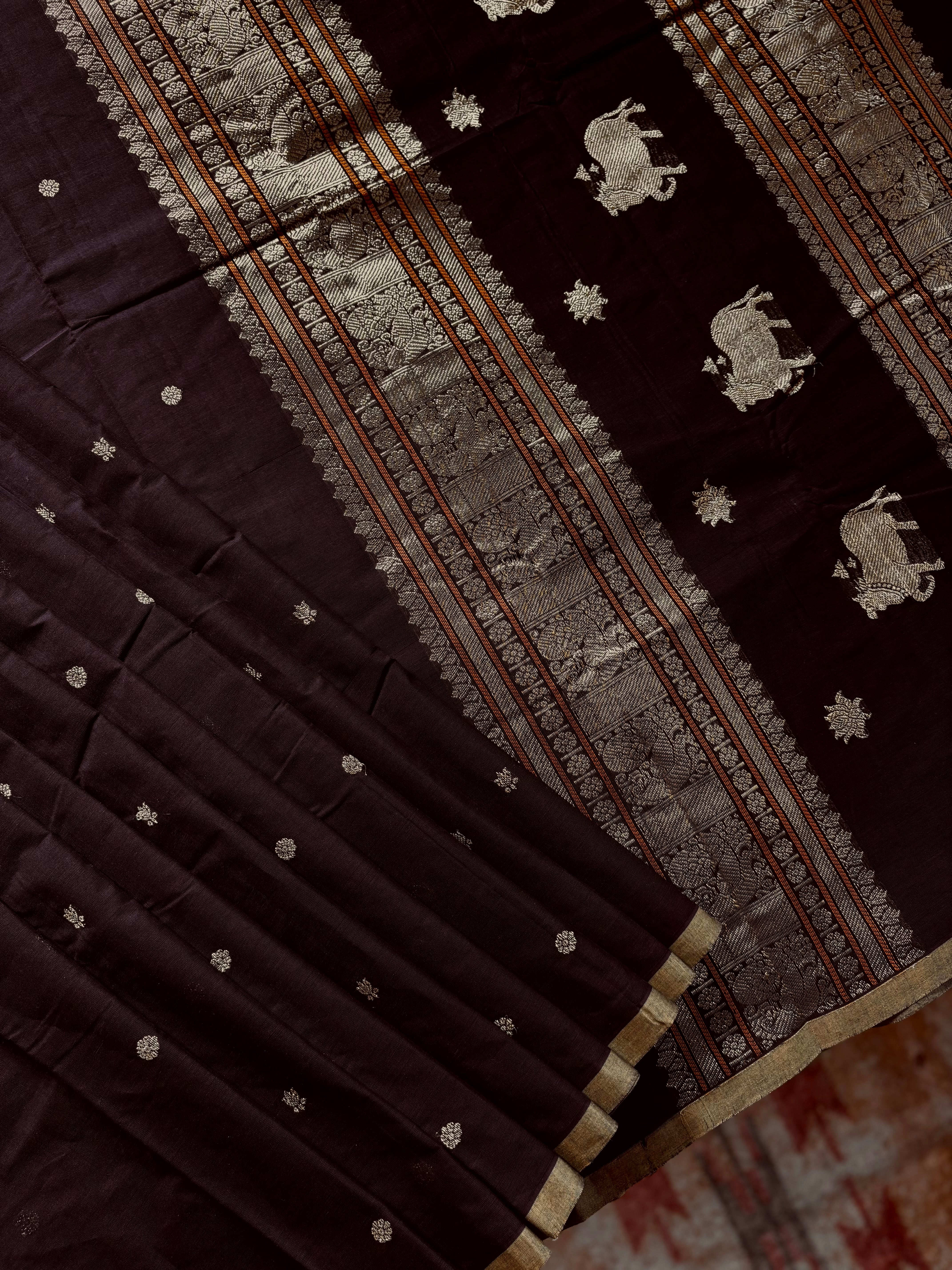 Handwoven Dark Brown Kanchipuram Cotton Saree