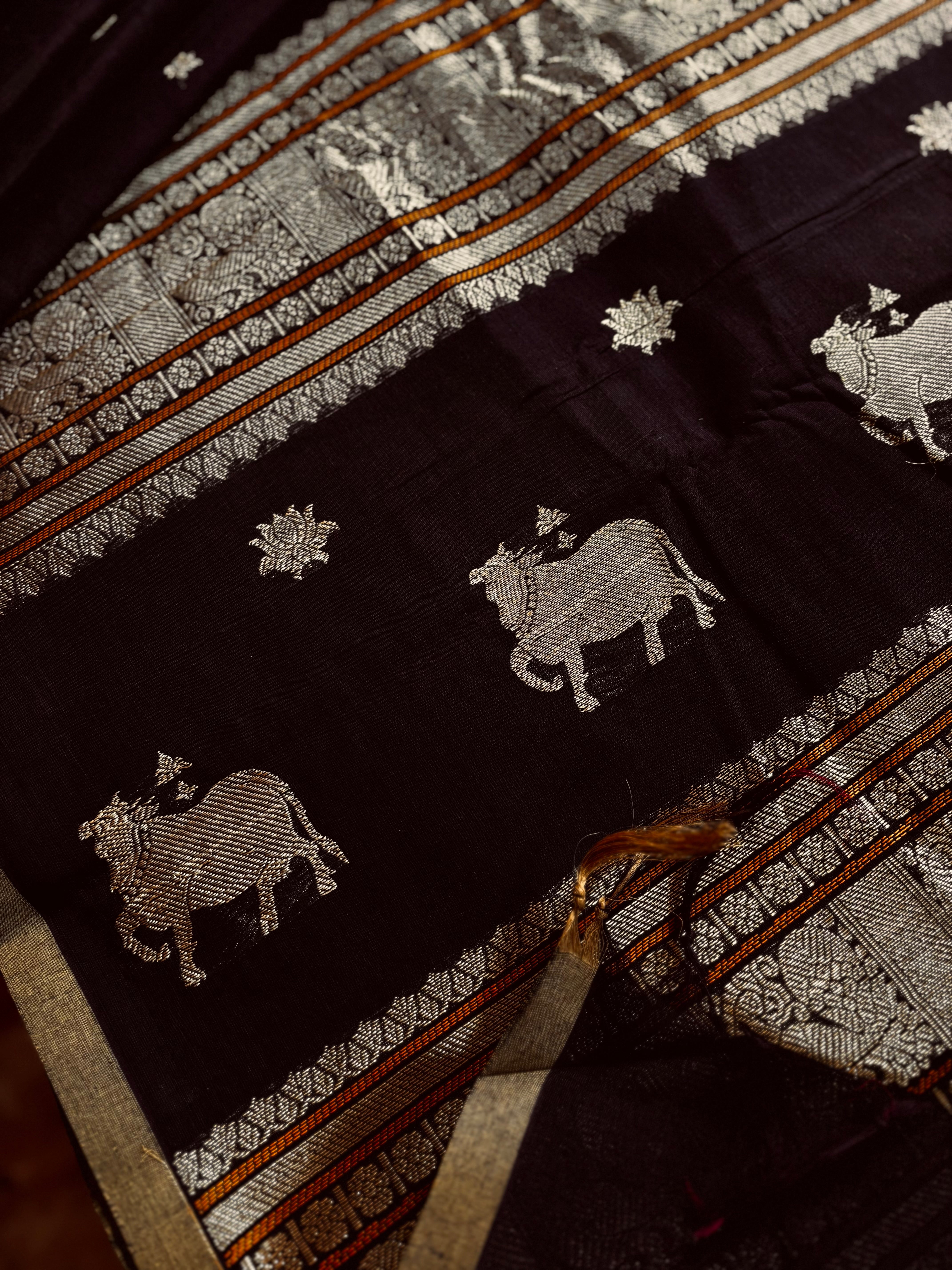 Handwoven Dark Brown Kanchipuram Cotton Saree