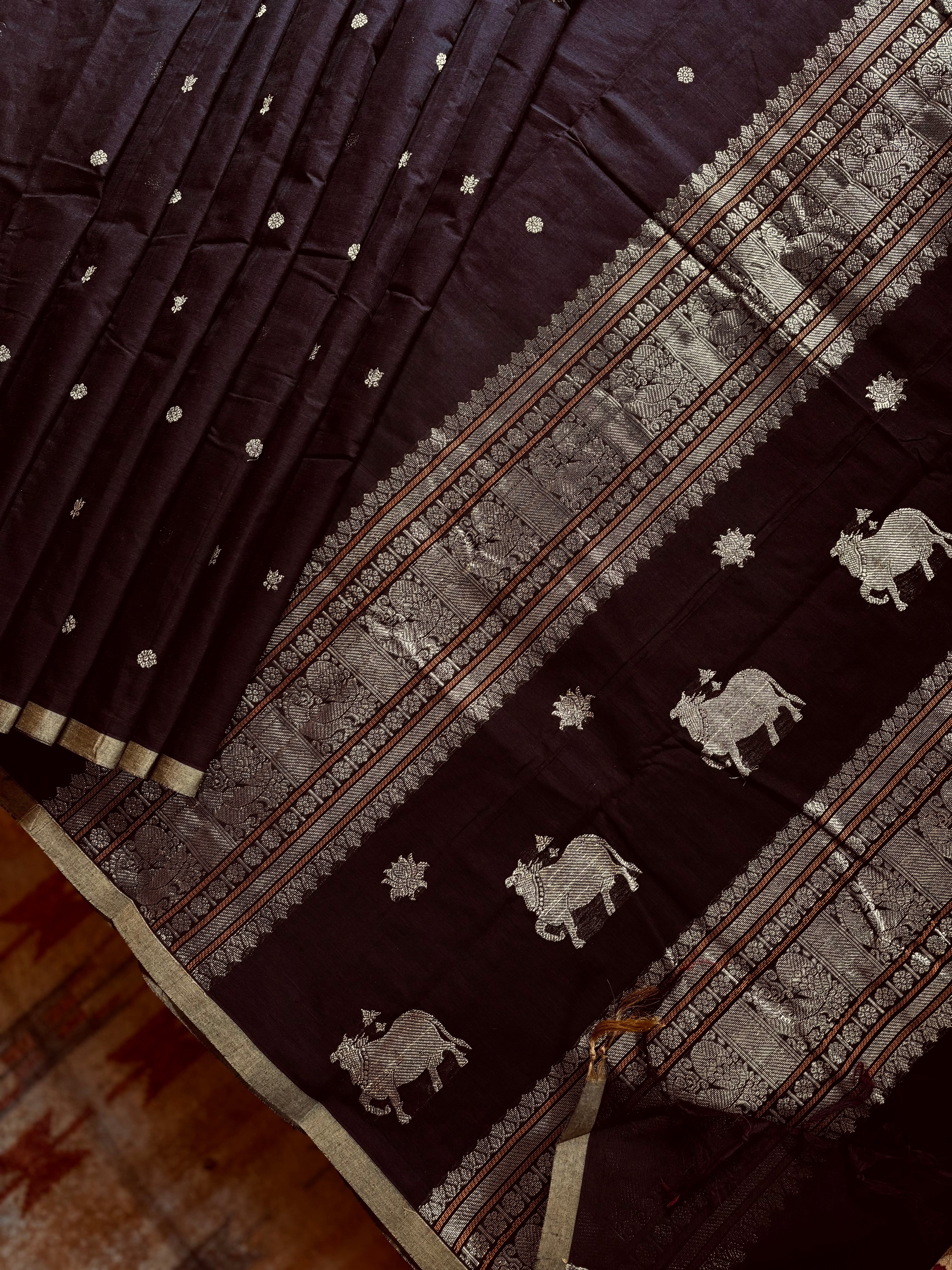 Handwoven Dark Brown Kanchipuram Cotton Saree