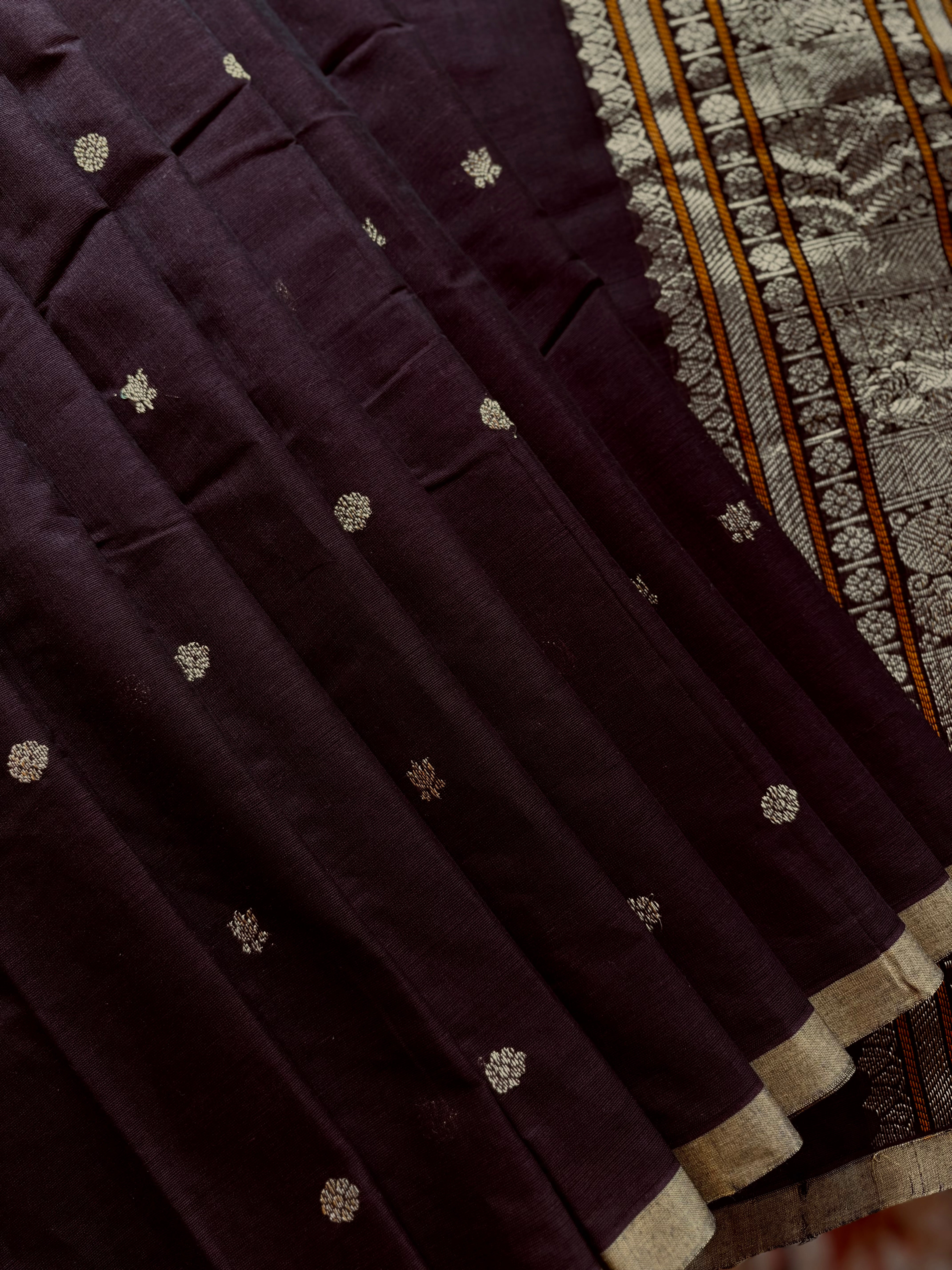 Handwoven Dark Brown Kanchipuram Cotton Saree