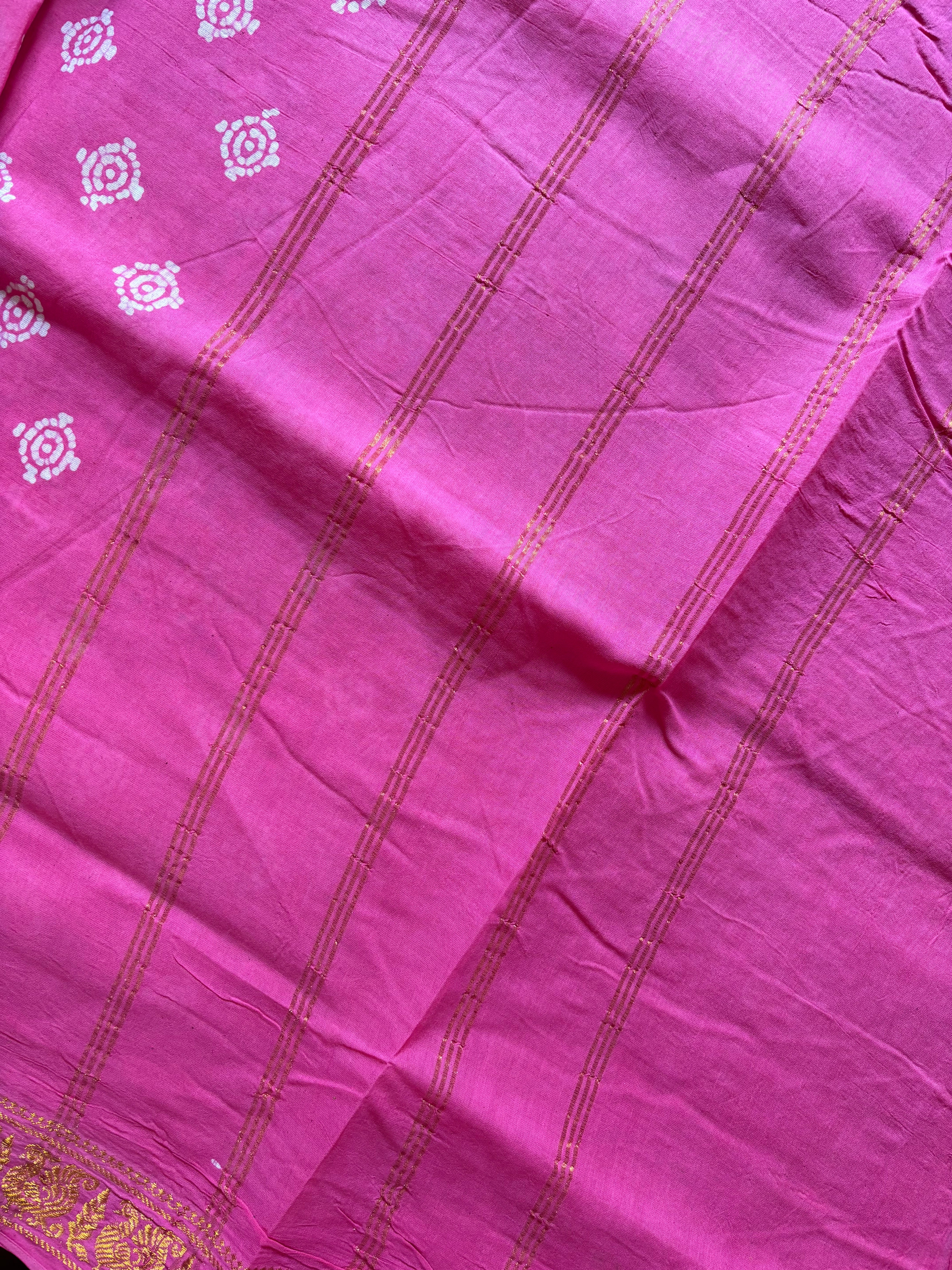 Pink Colour Cotton Sungudi Saree