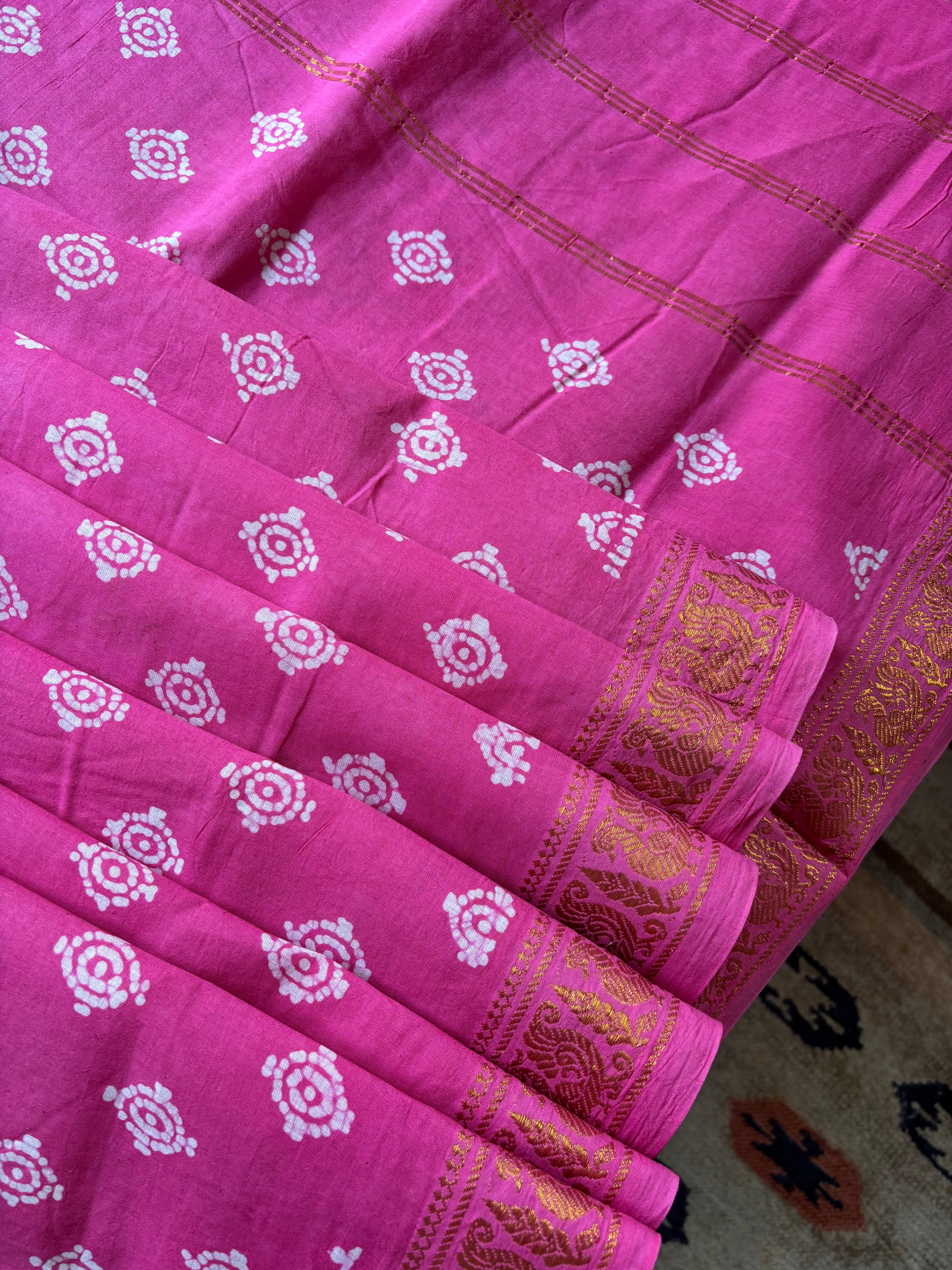 Pink Colour Cotton Sungudi Saree