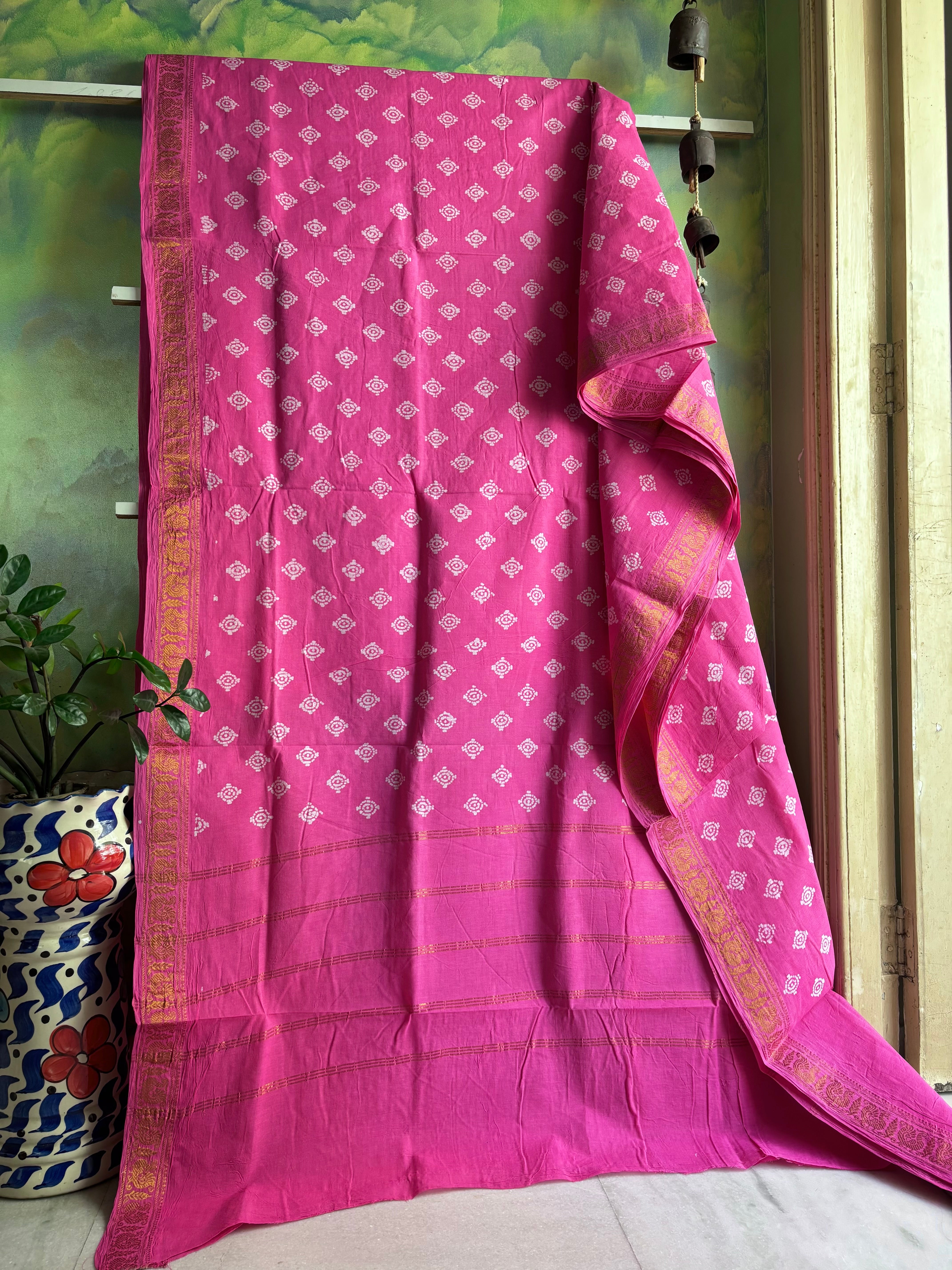 Pink Colour Cotton Sungudi Saree