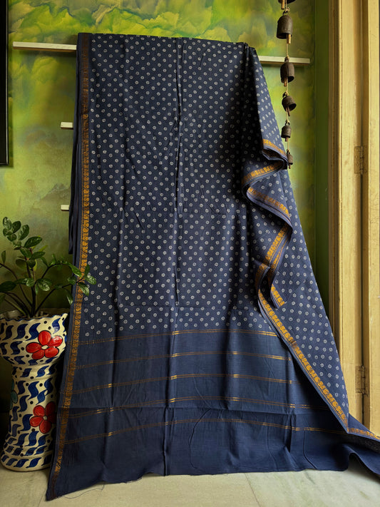 Bluish Grey Colour Cotton Sungudi Saree