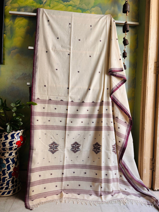 Handwoven Cream Colour Cotton Jamdani Saree