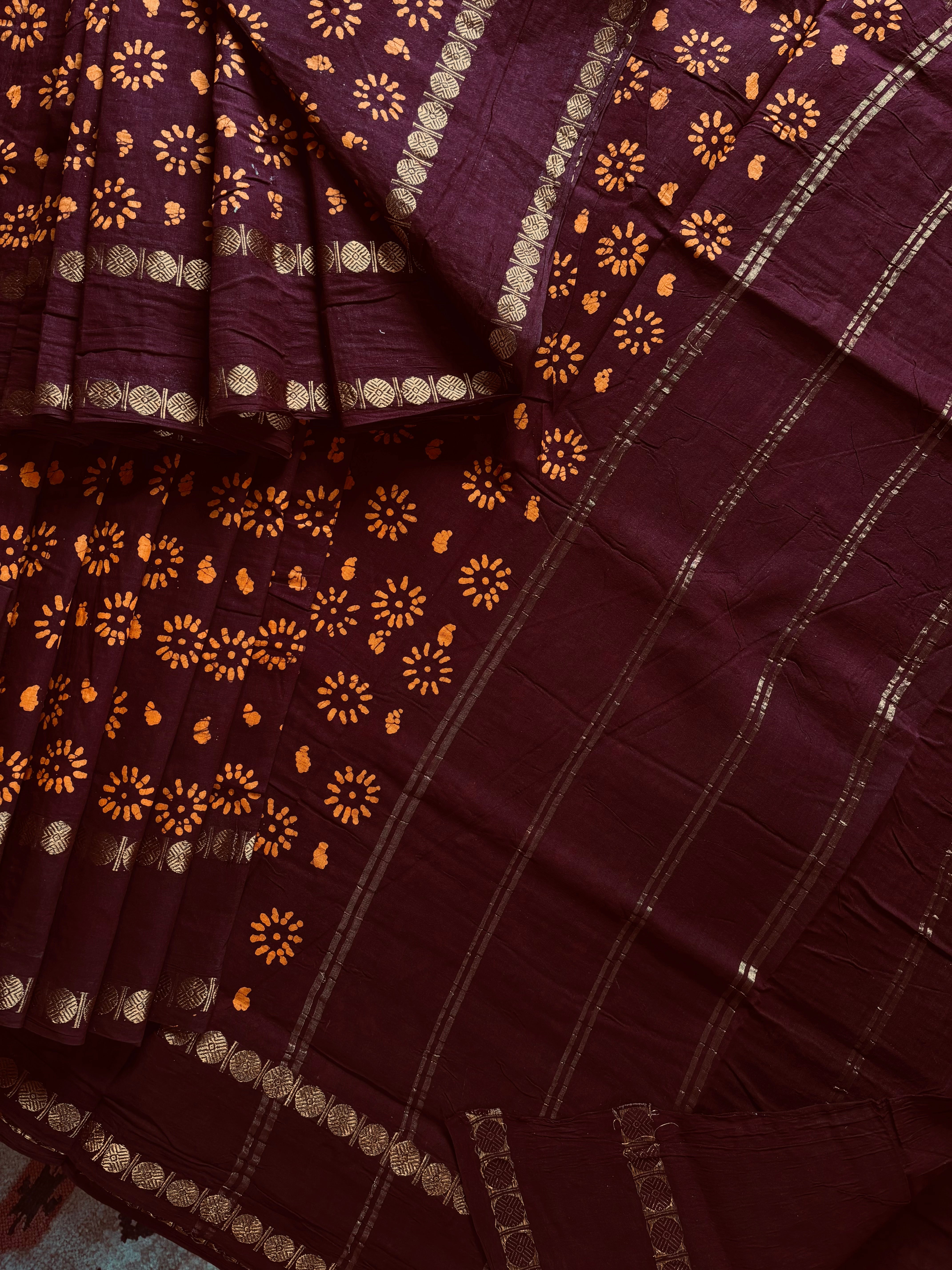 Dark Brown Cotton Sungudi Saree