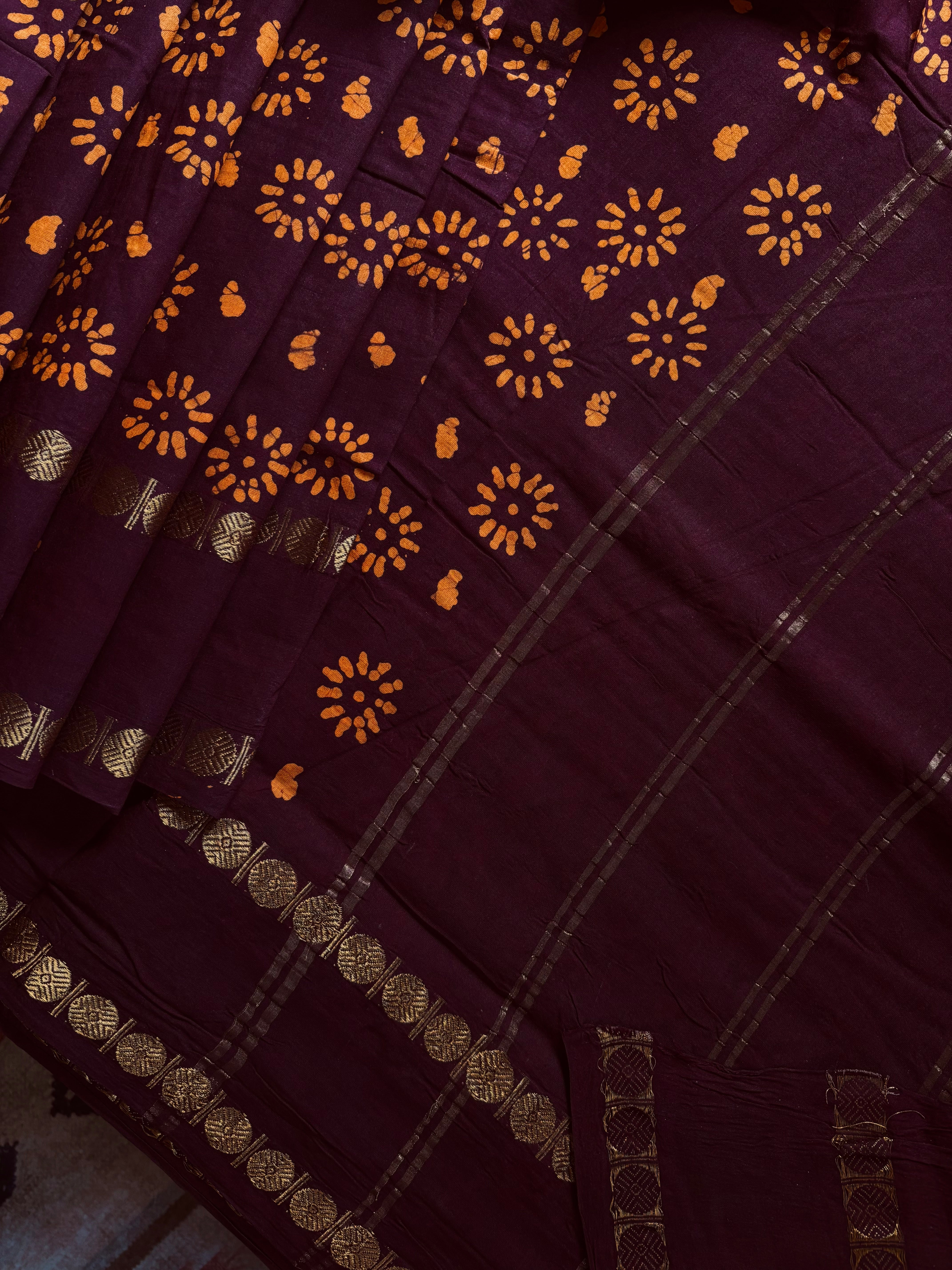 Dark Brown Cotton Sungudi Saree