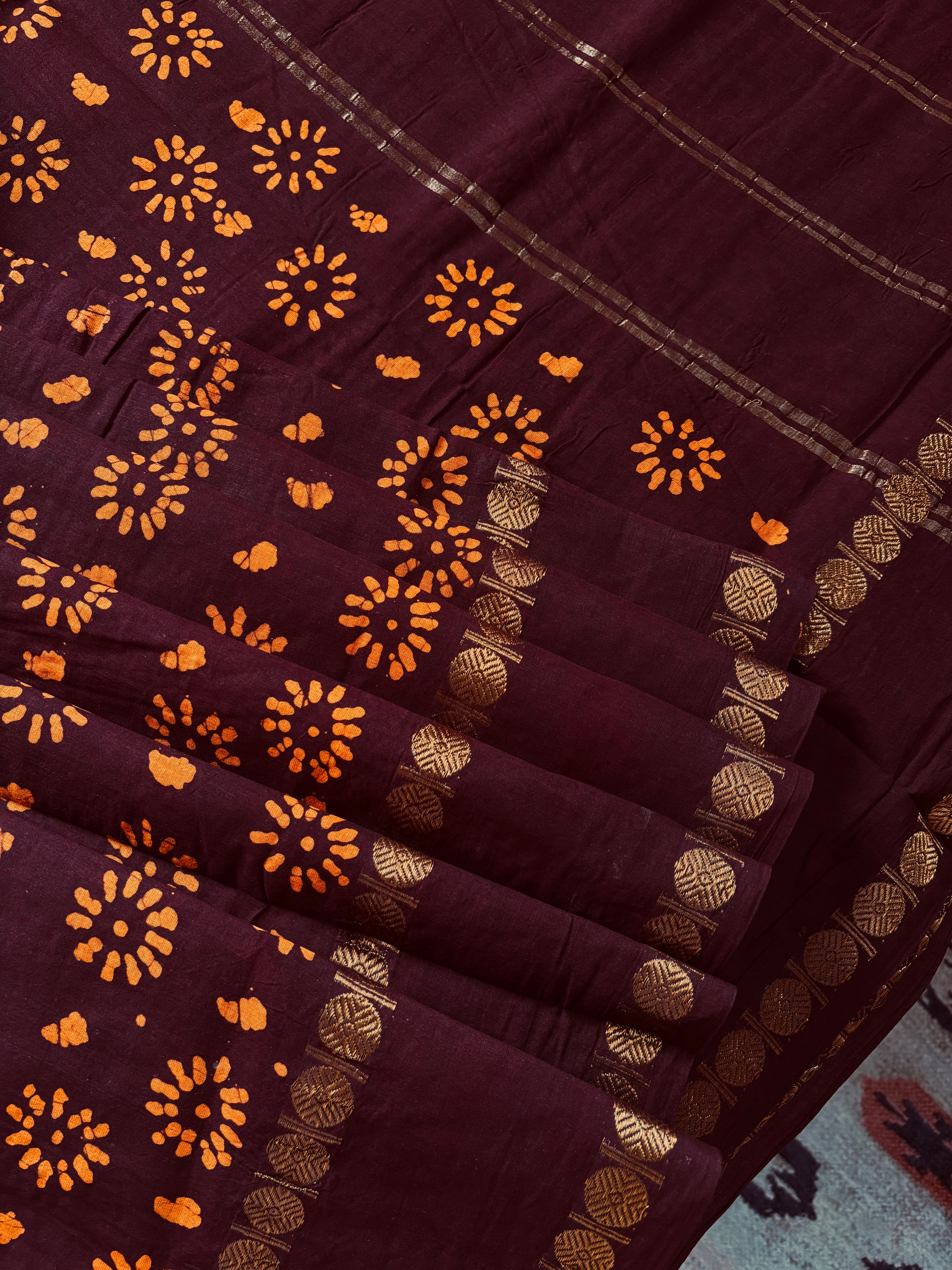 Dark Brown Cotton Sungudi Saree