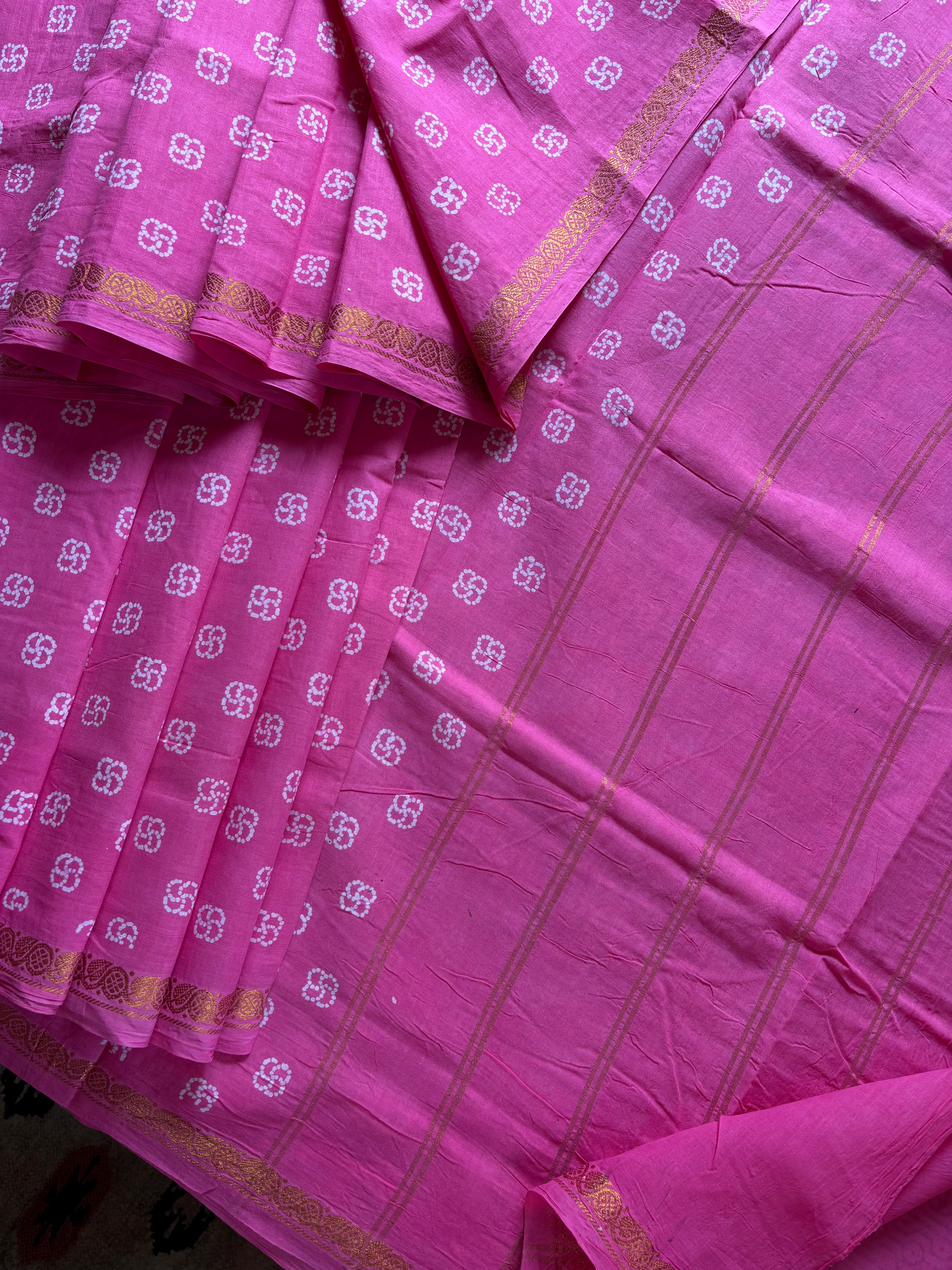 Pink Cotton Sungudi Saree