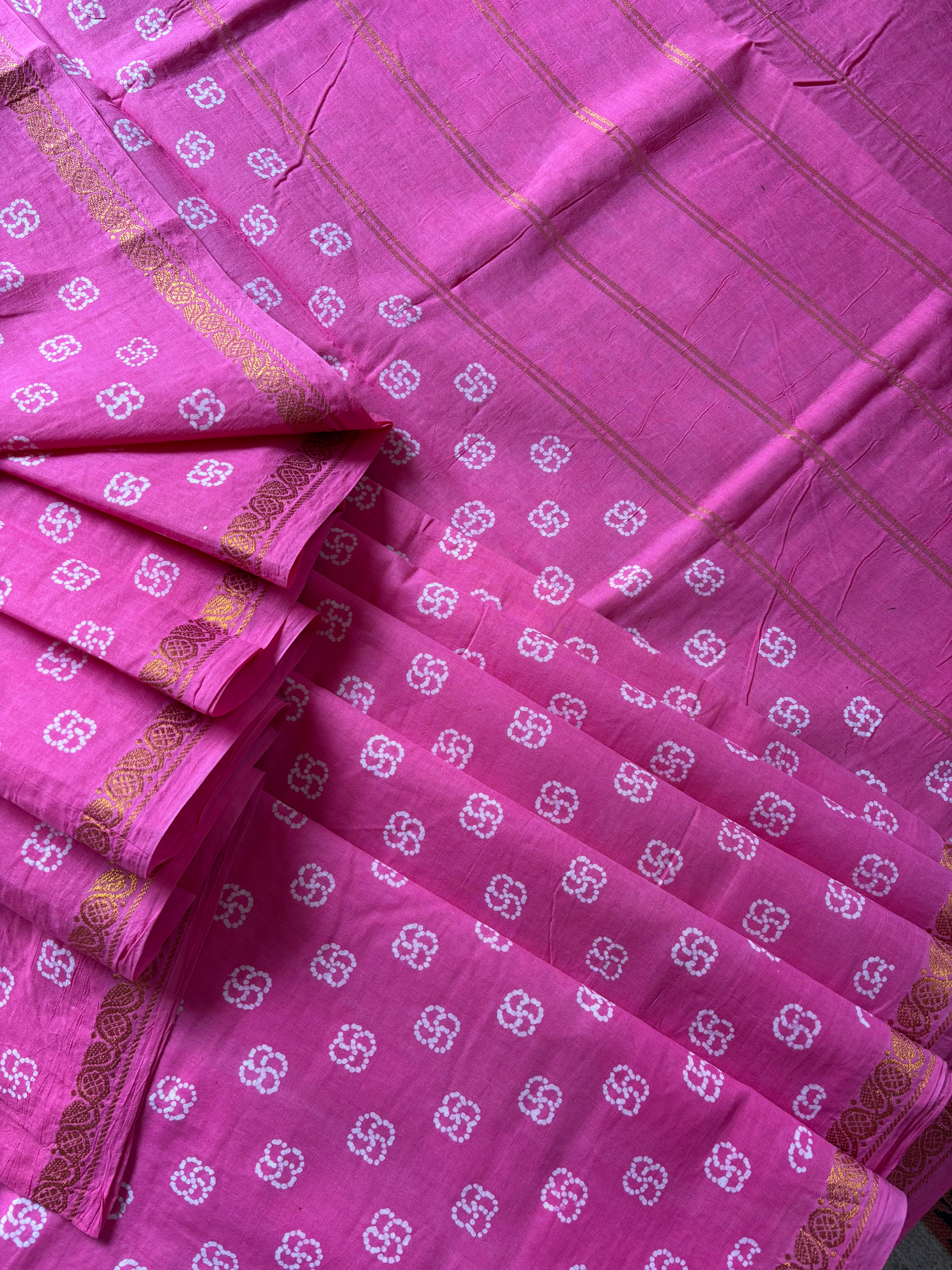 Pink Cotton Sungudi Saree