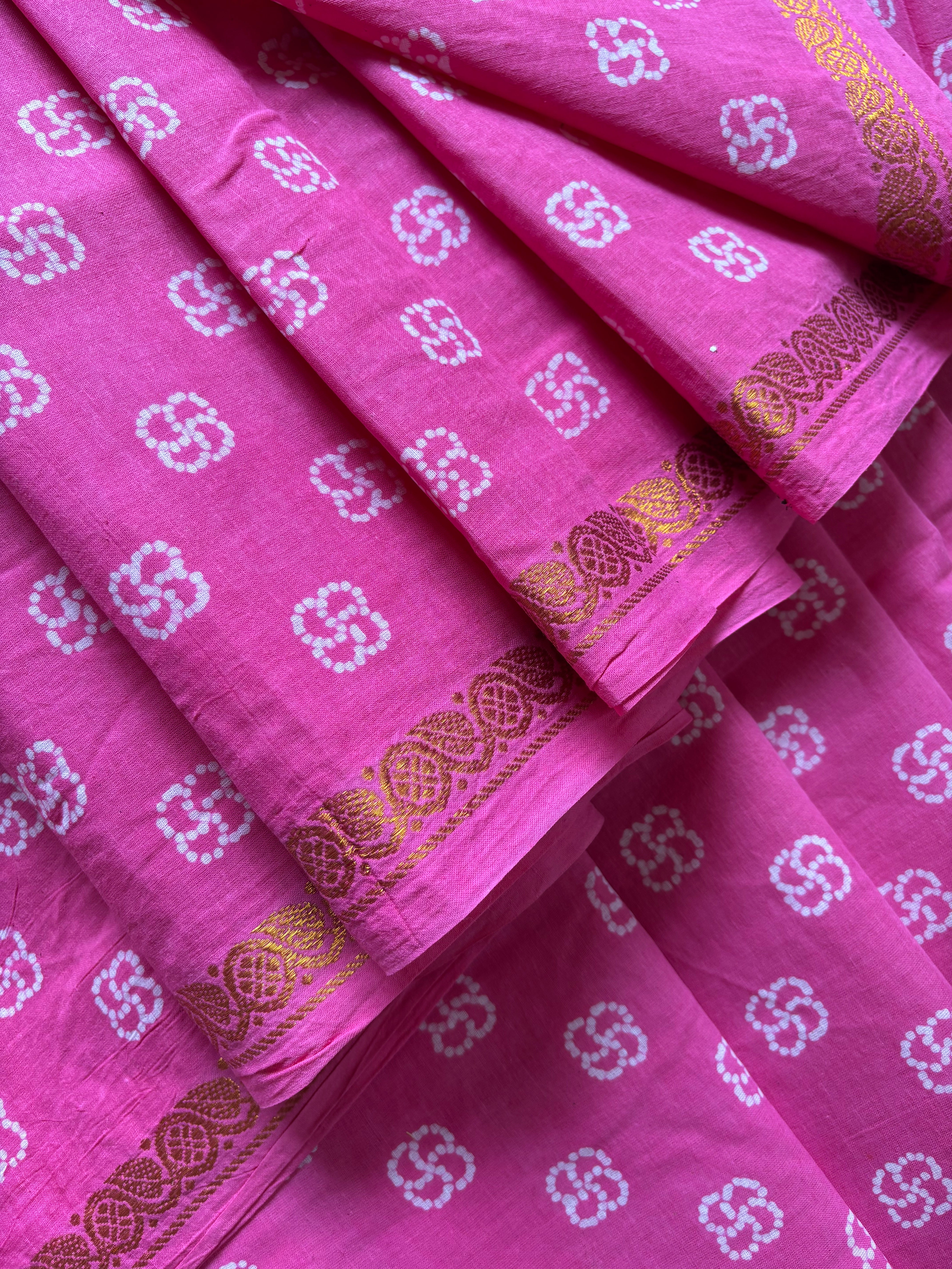 Pink Cotton Sungudi Saree