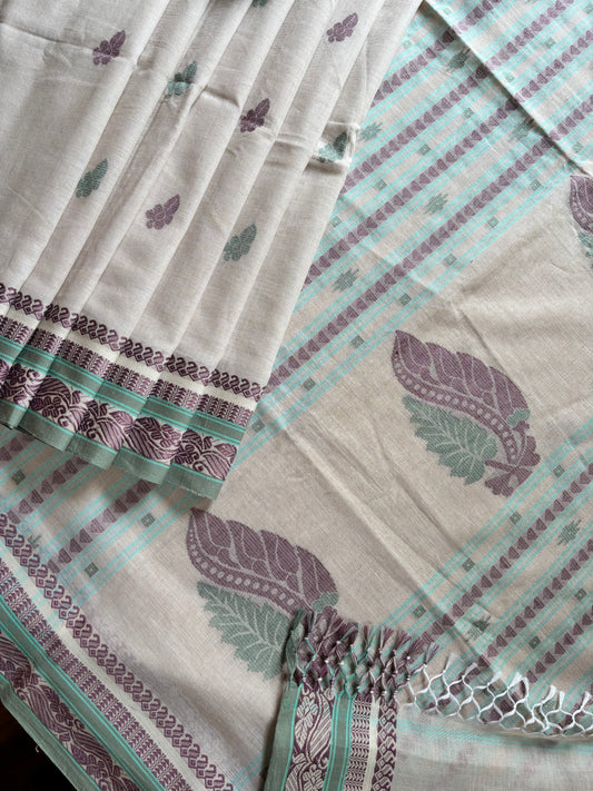 Handwoven Greyish Beige Phulia Cotton Saree