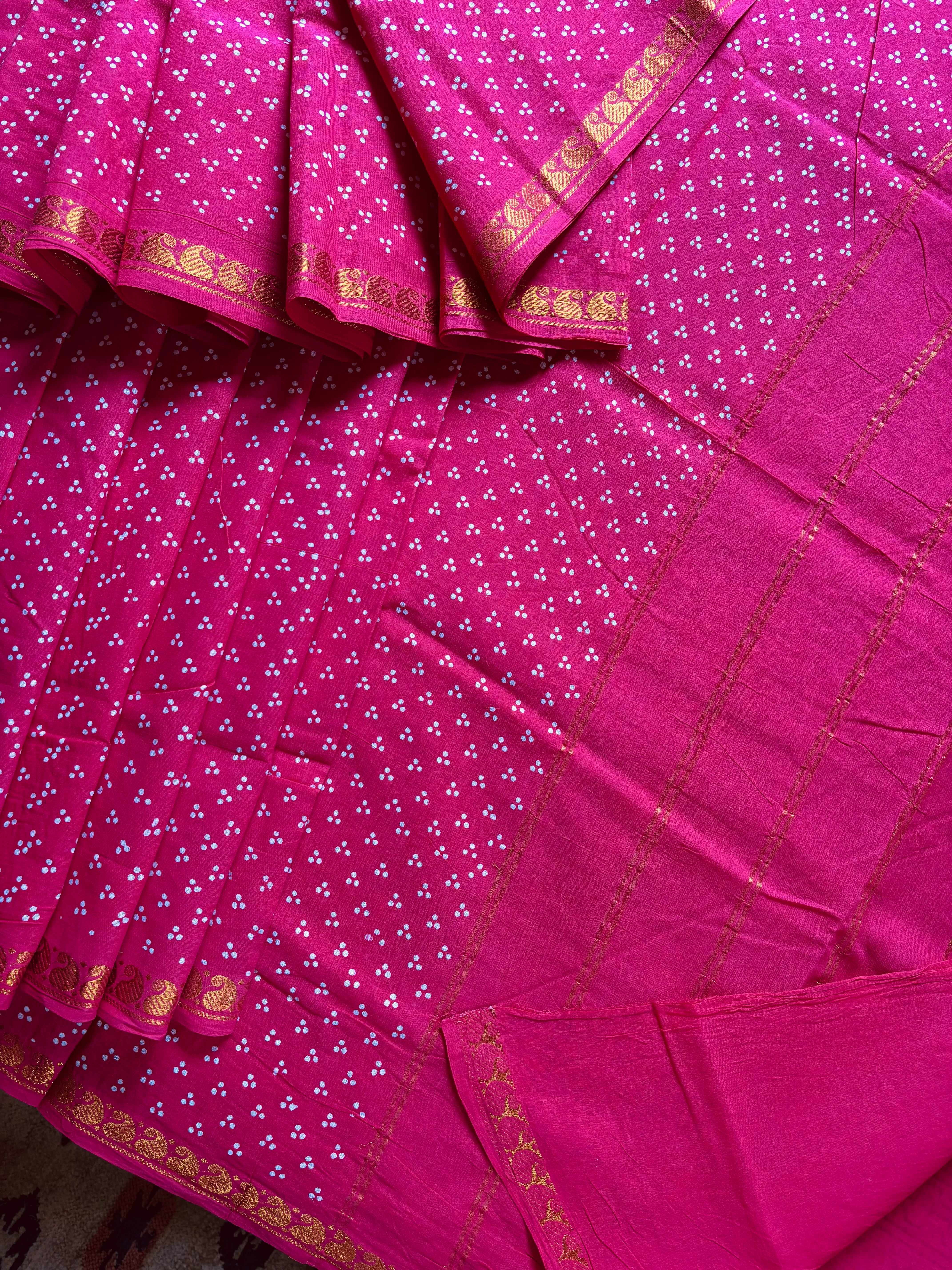 Hot Pink Cotton Sungudi Saree