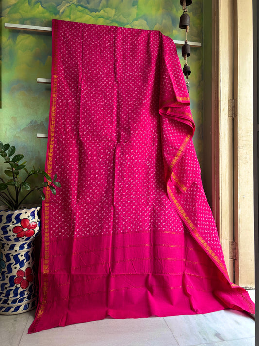 Hot Pink Cotton Sungudi Saree