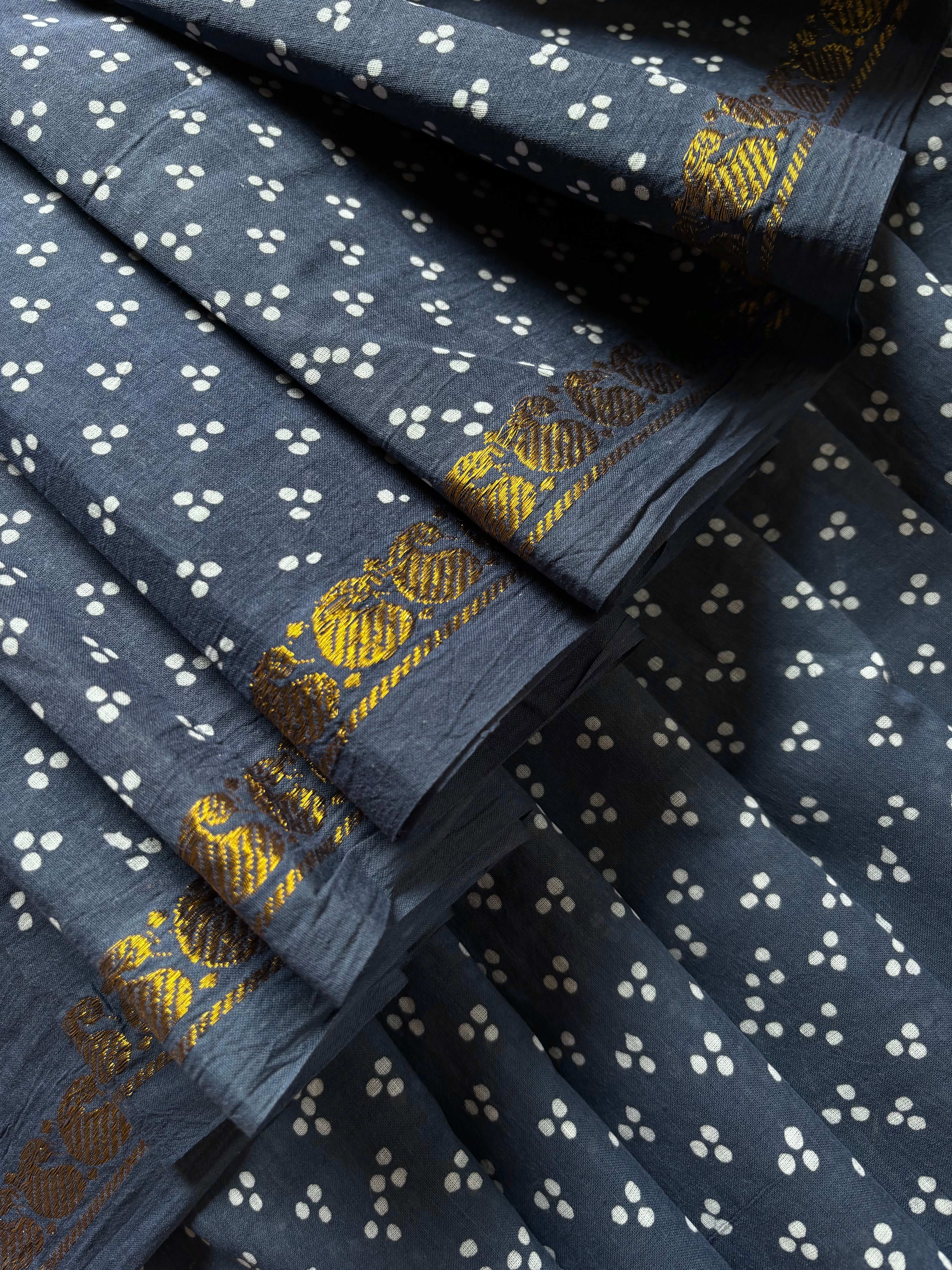 Bluish Grey Cotton Sungudi Saree