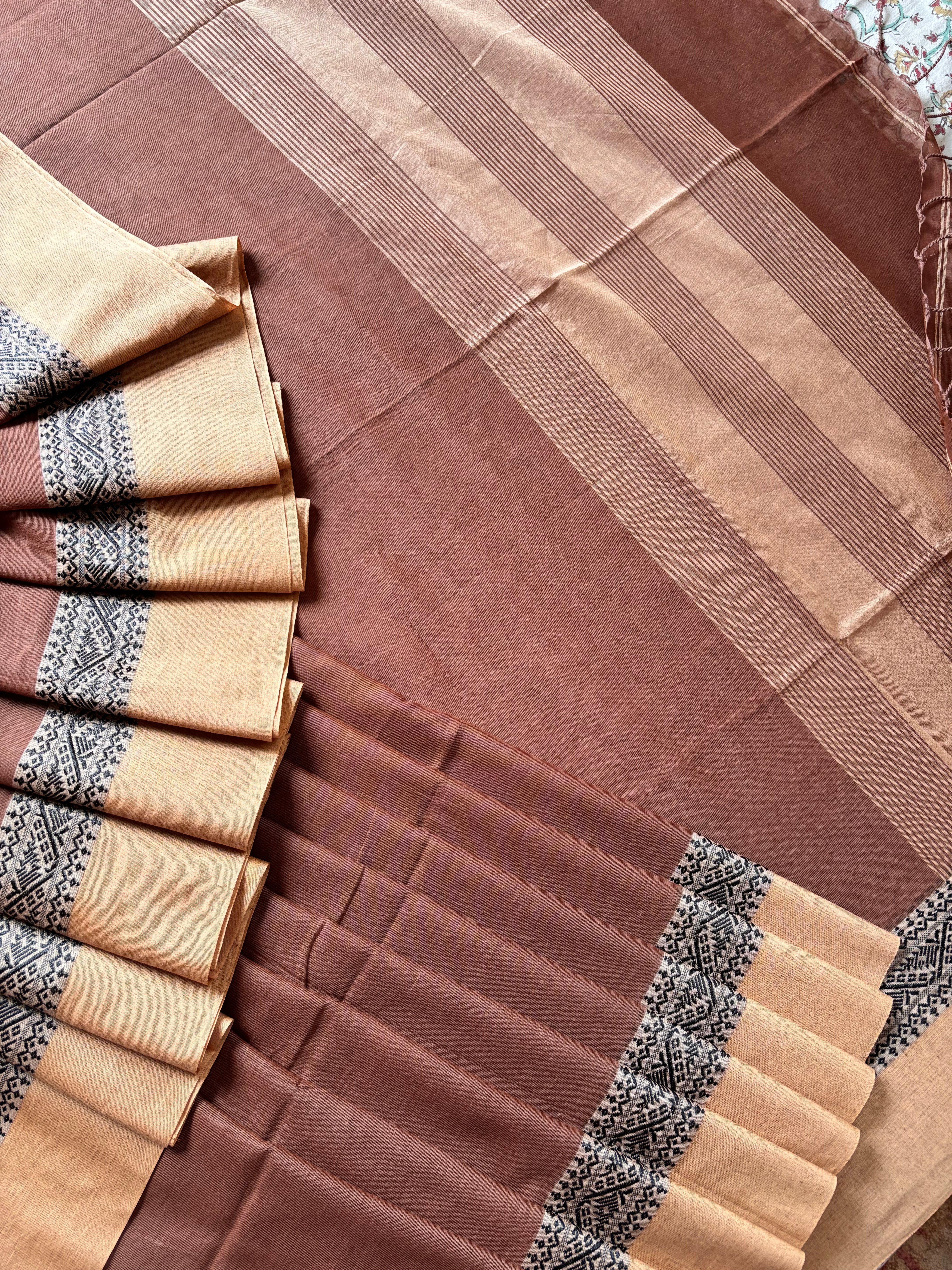 Handwoven Light Brown Colour Phulia Cotton Saree